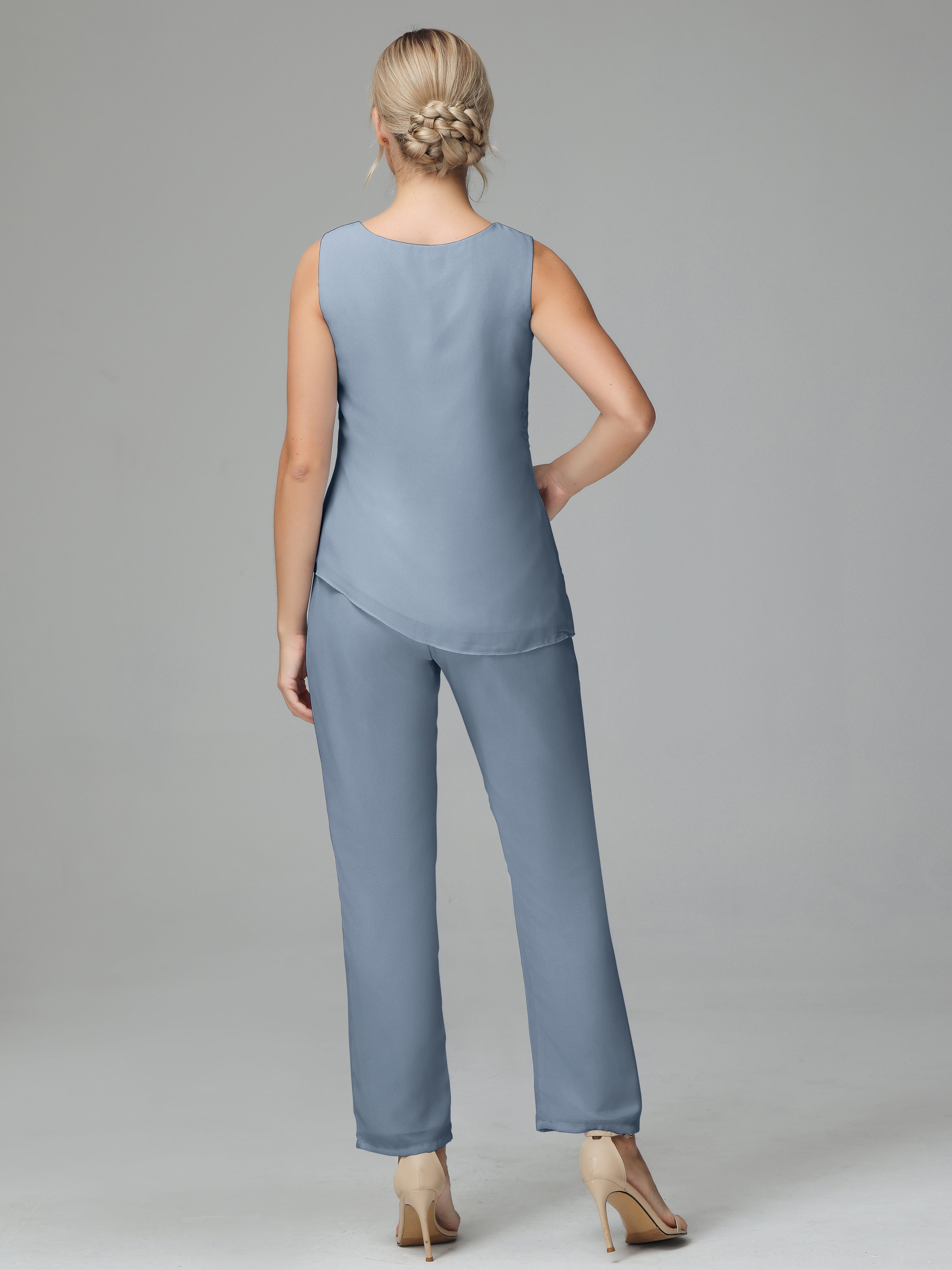 Long Sleeves 3 Pieces Chiffon Mother of Bride Dress Pant Suits