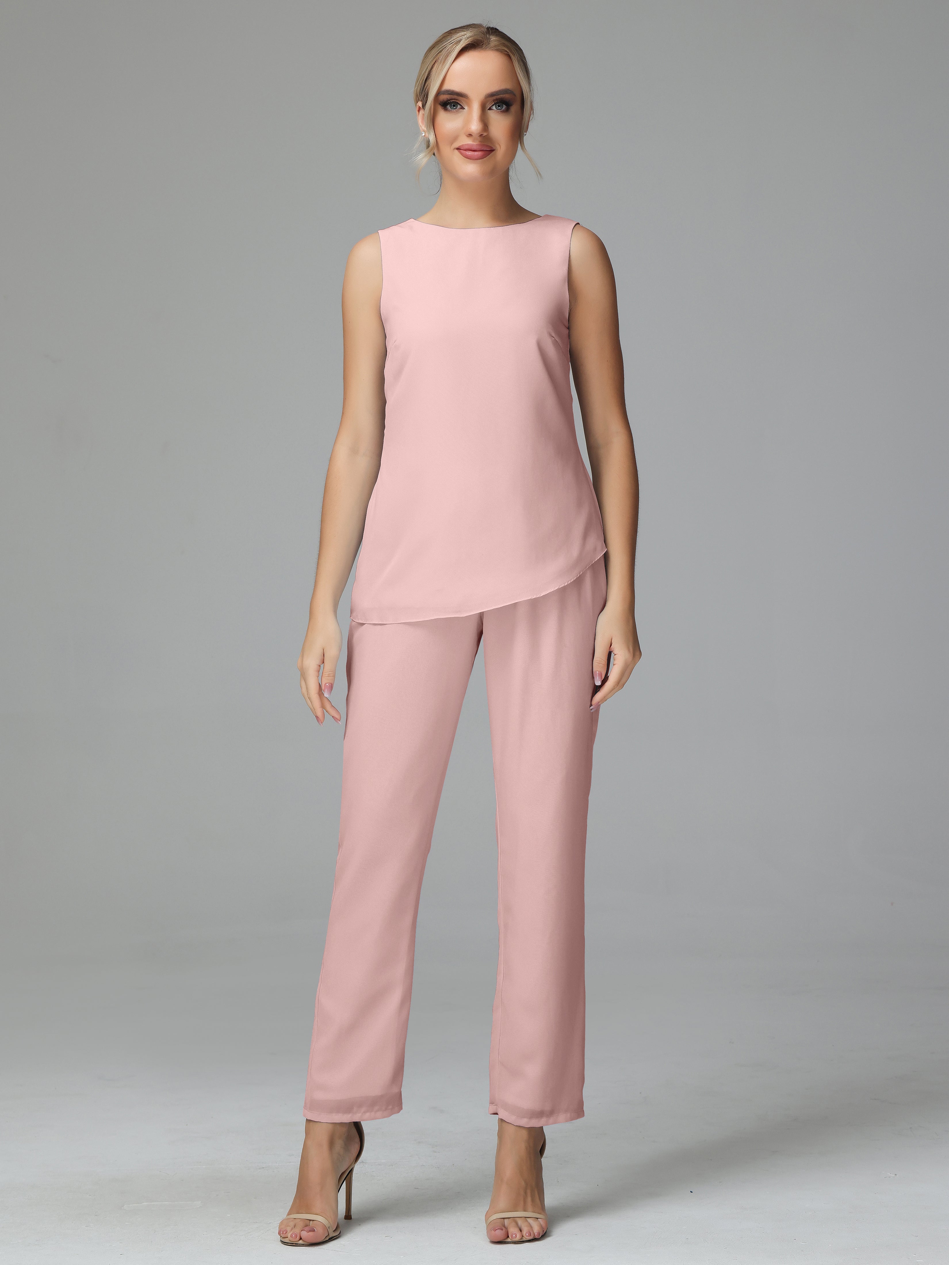 Long Sleeves 3 Pieces Chiffon Mother of Bride Dress Pant Suits