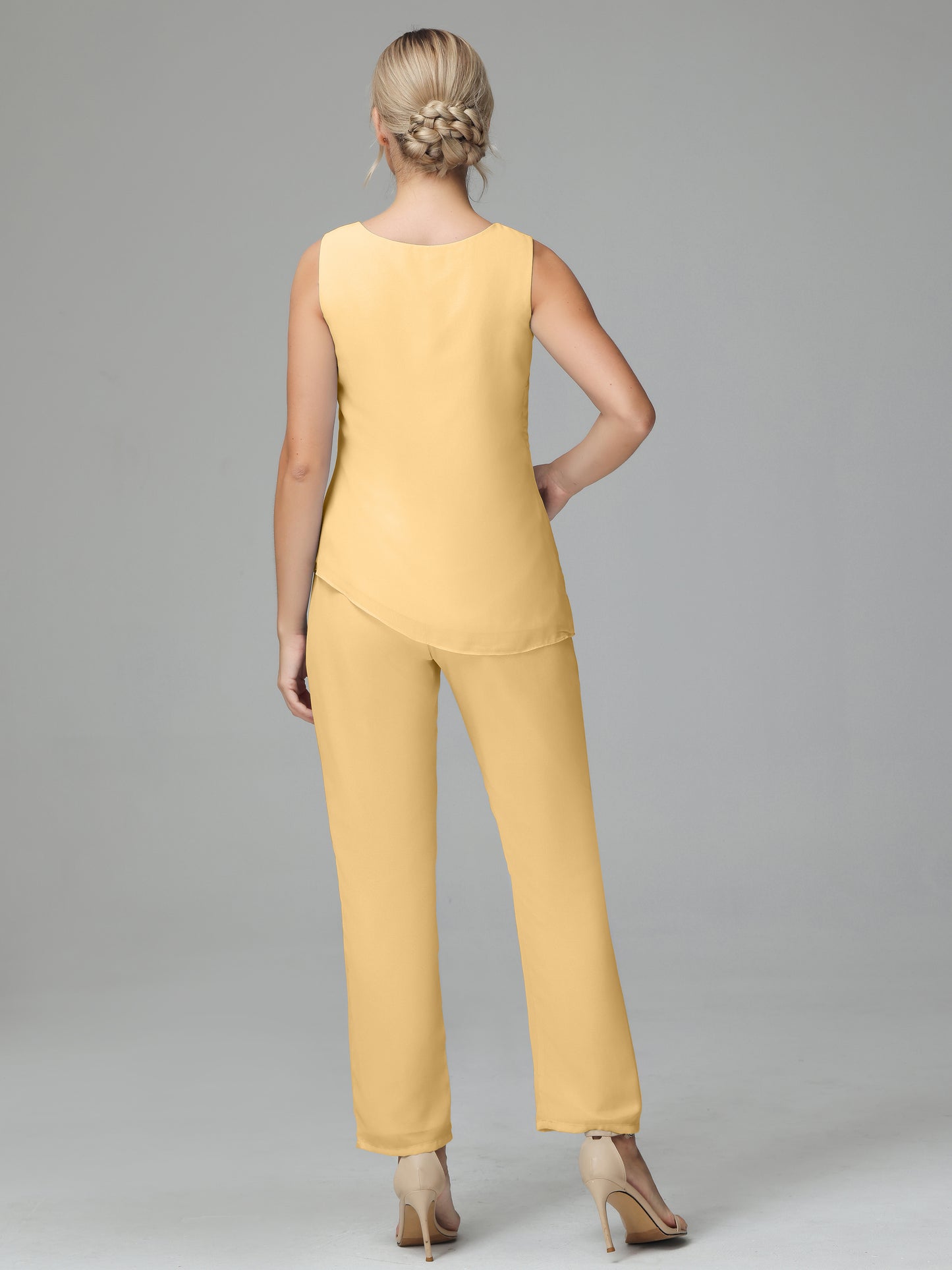 Long Sleeves 3 Pieces Chiffon Mother of Bride Dress Pant Suits