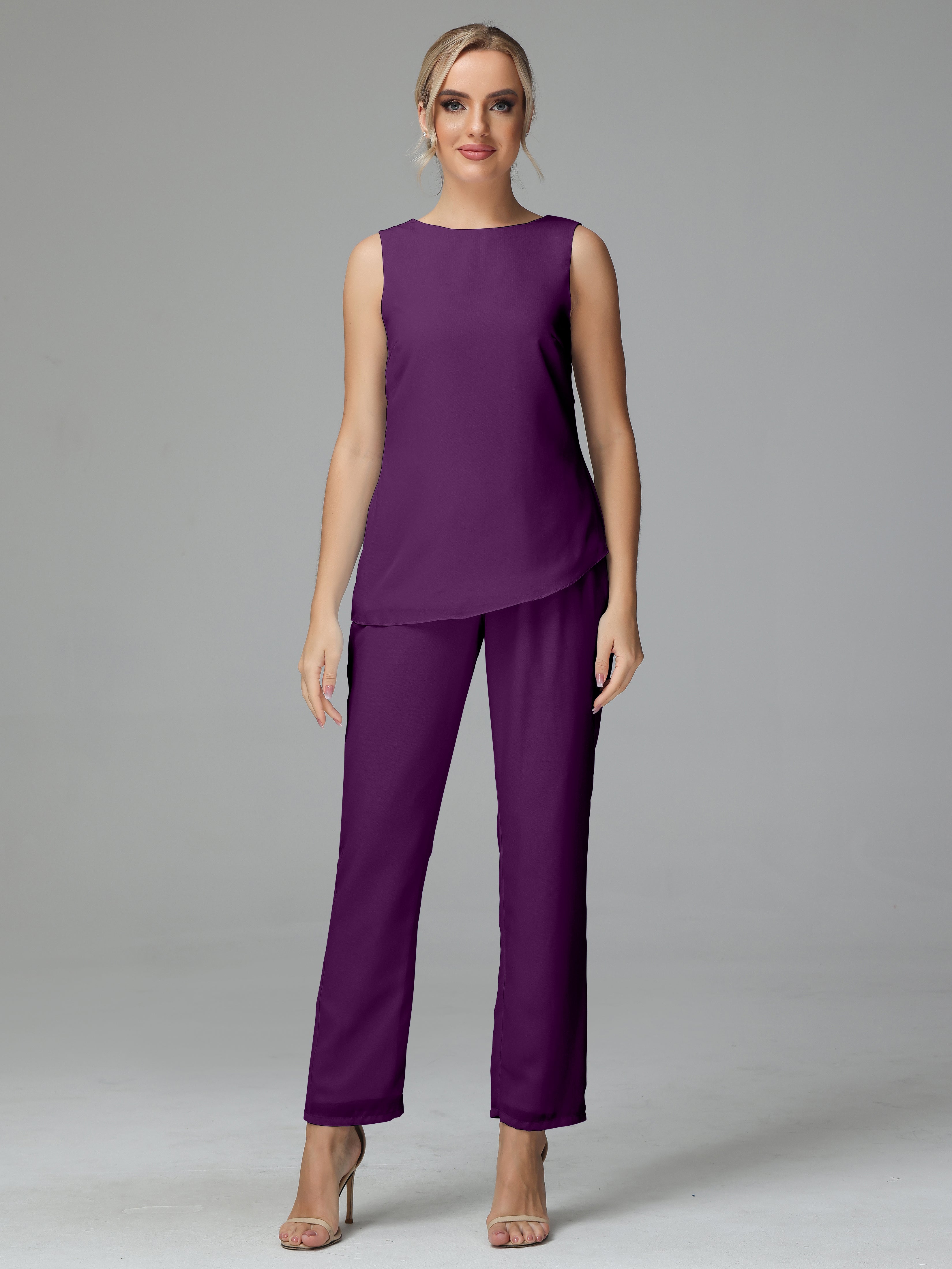 Long Sleeves 3 Pieces Chiffon Mother of Bride Dress Pant Suits