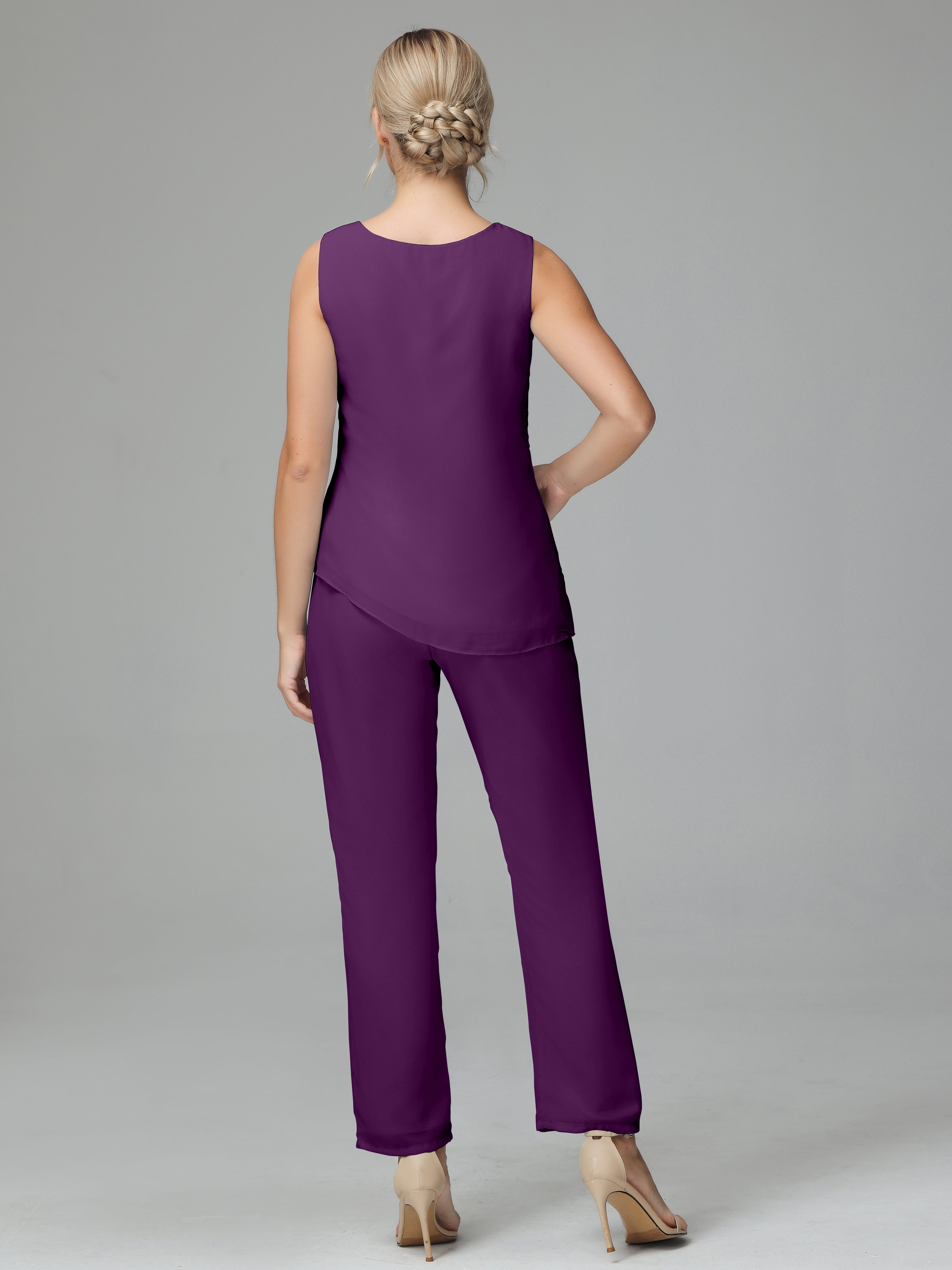 Long Sleeves 3 Pieces Chiffon Mother of Bride Dress Pant Suits