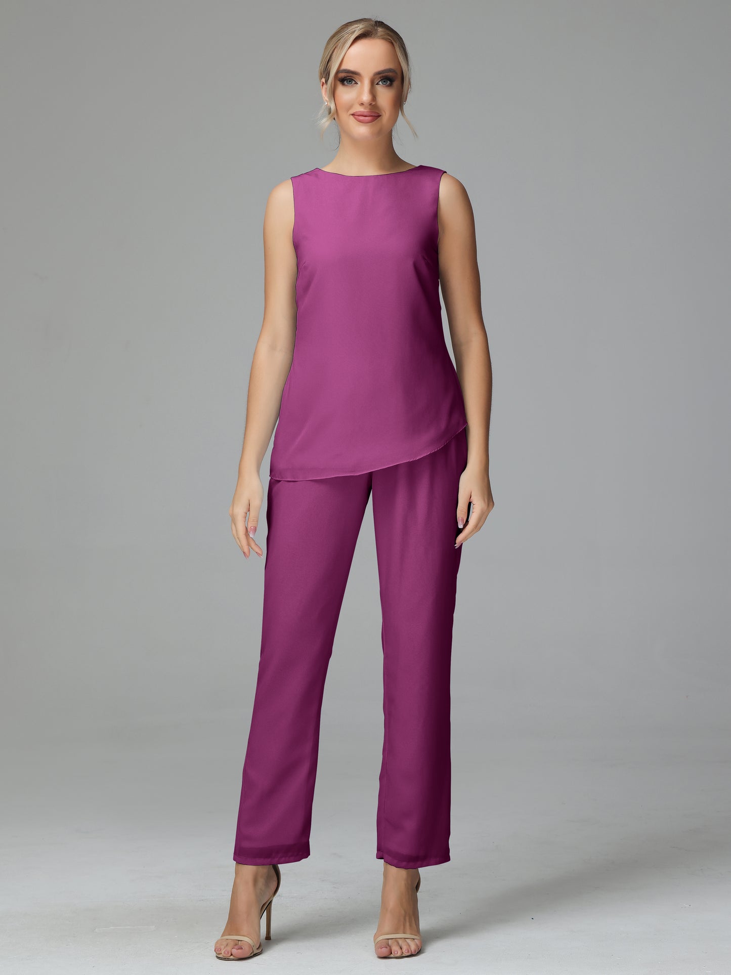 Long Sleeves 3 Pieces Chiffon Mother of Bride Dress Pant Suits