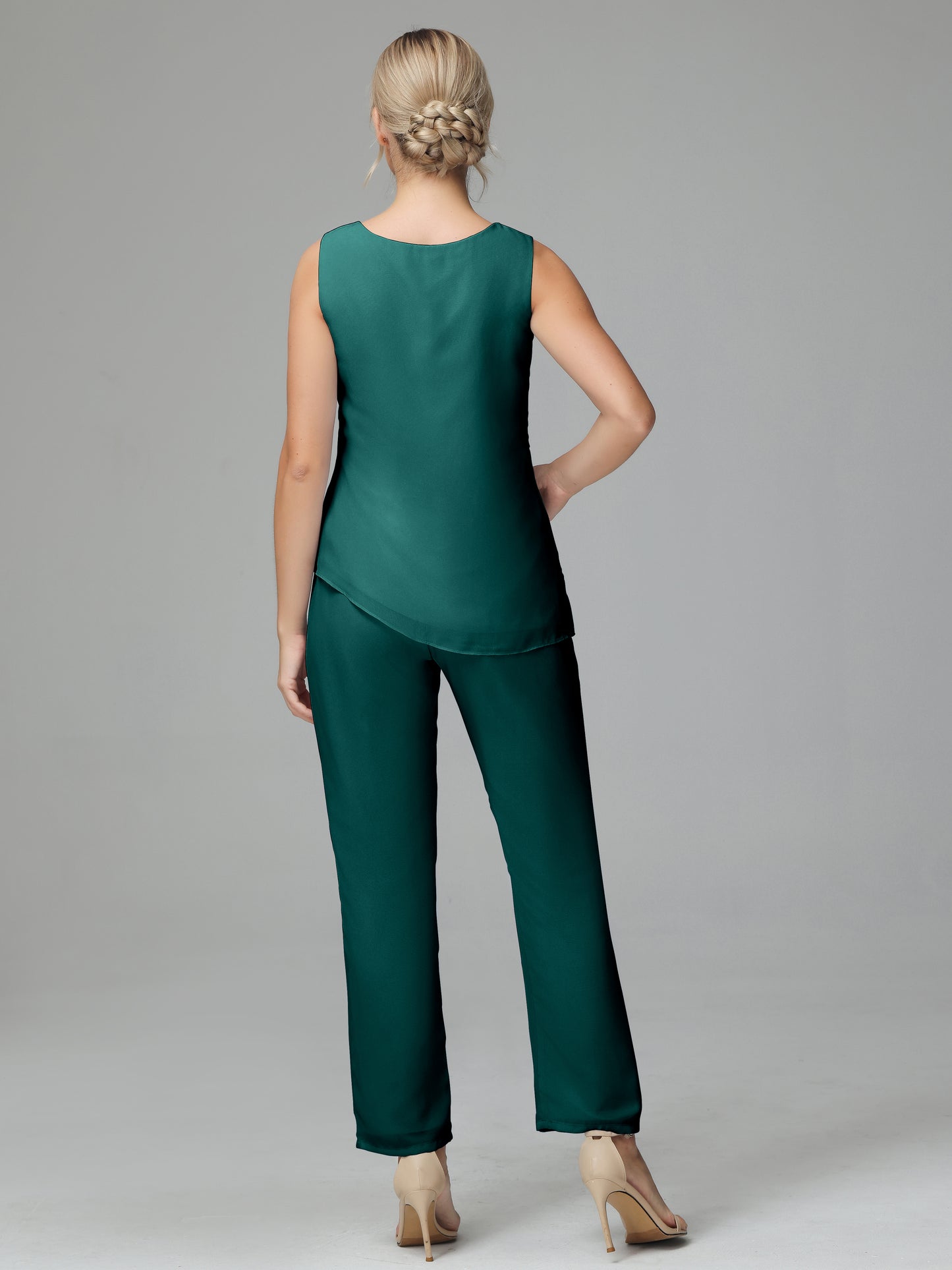 Long Sleeves 3 Pieces Chiffon Mother of Bride Dress Pant Suits