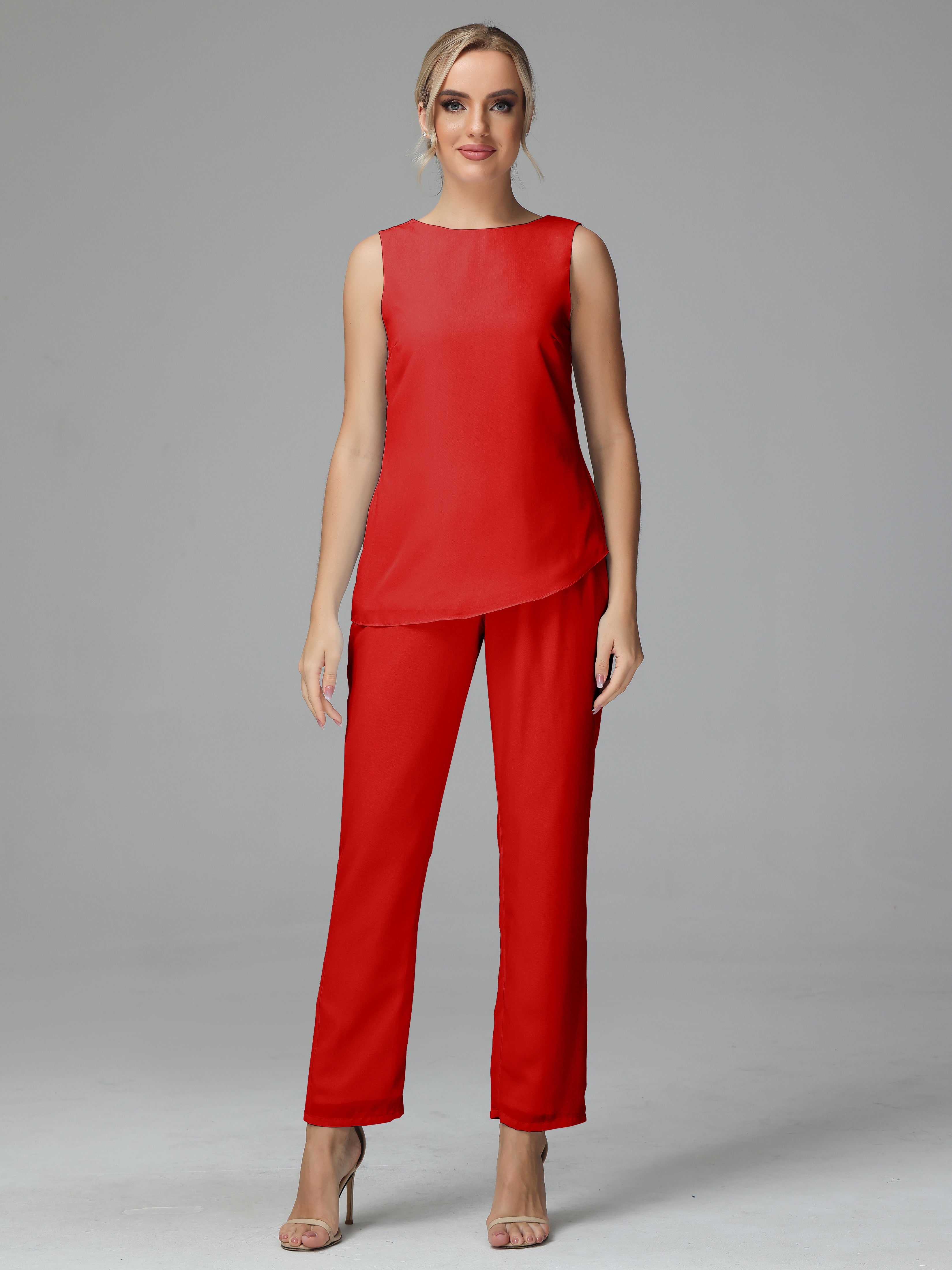 Long Sleeves 3 Pieces Chiffon Mother of Bride Dress Pant Suits