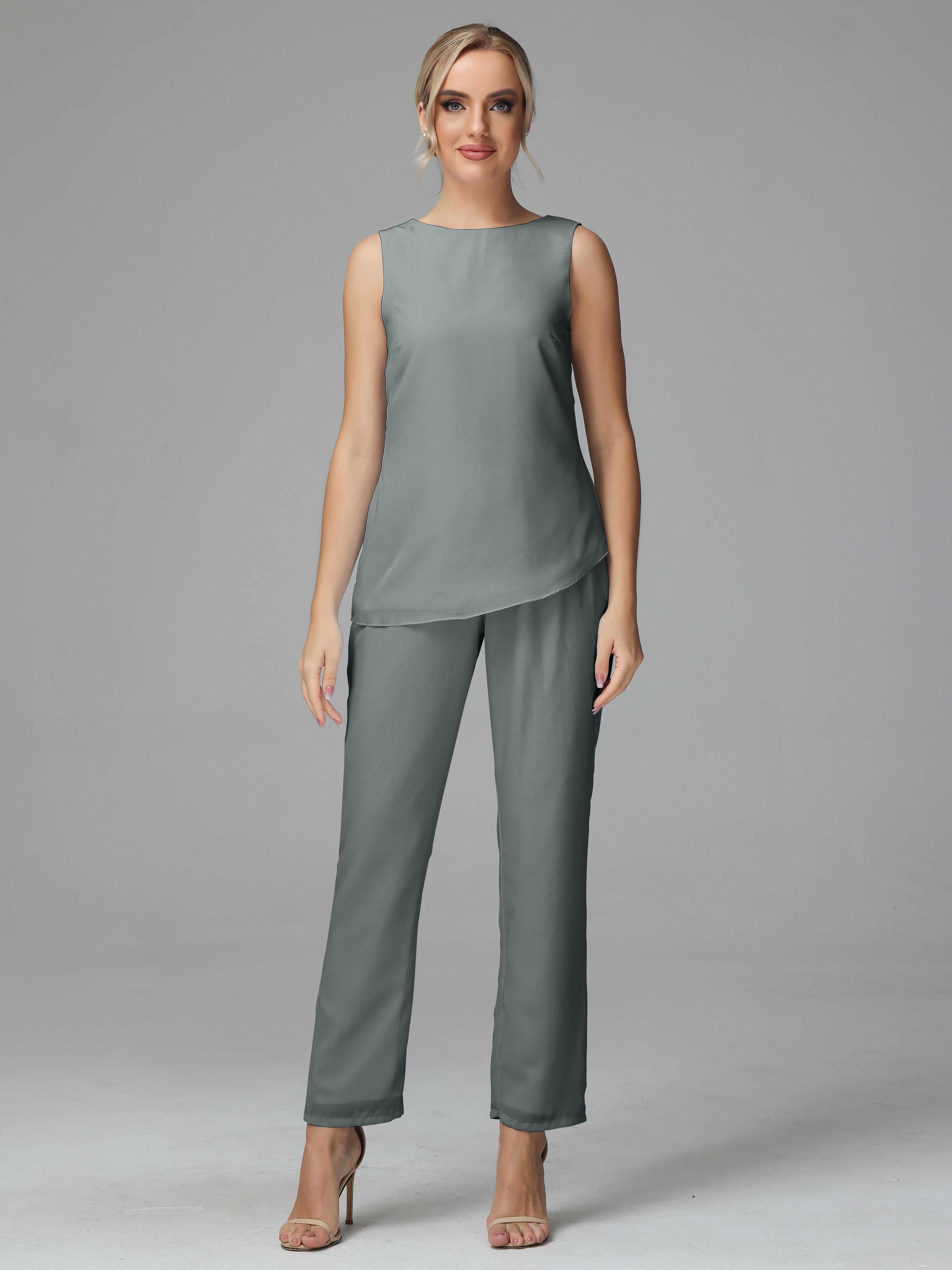Long Sleeves 3 Pieces Chiffon Mother of Bride Dress Pant Suits
