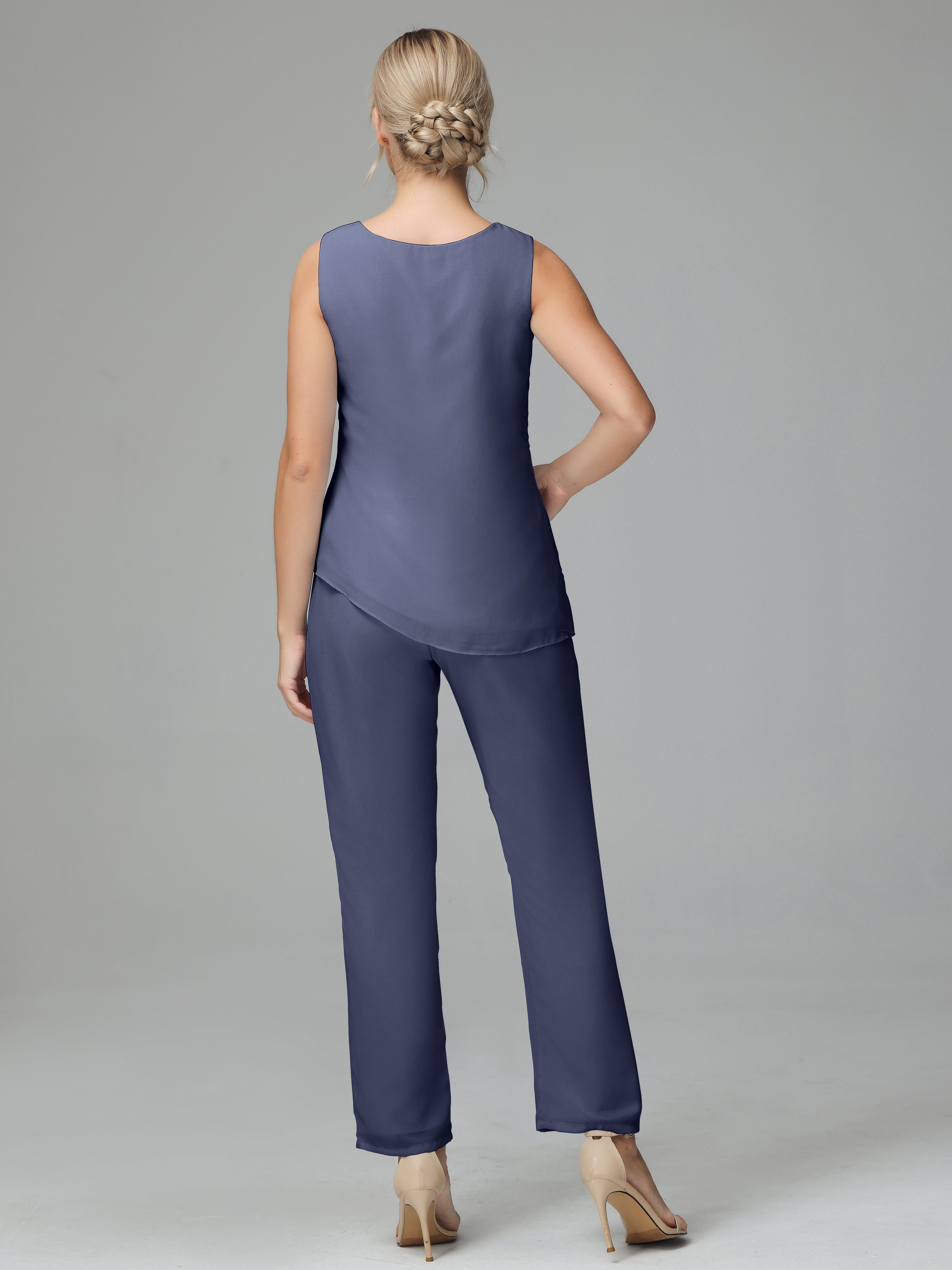 Long Sleeves 3 Pieces Chiffon Mother of Bride Dress Pant Suits