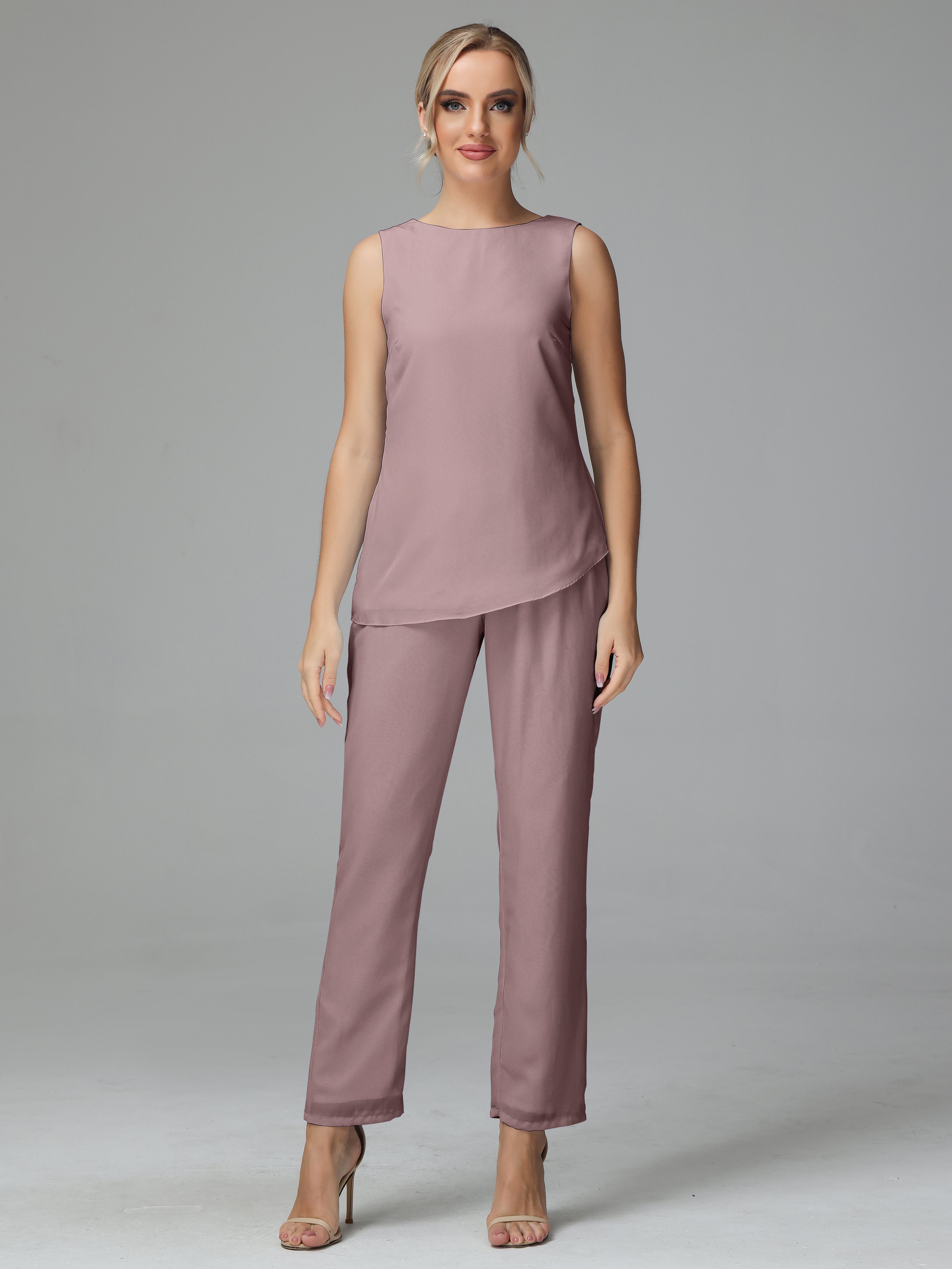 Long Sleeves 3 Pieces Chiffon Mother of Bride Dress Pant Suits