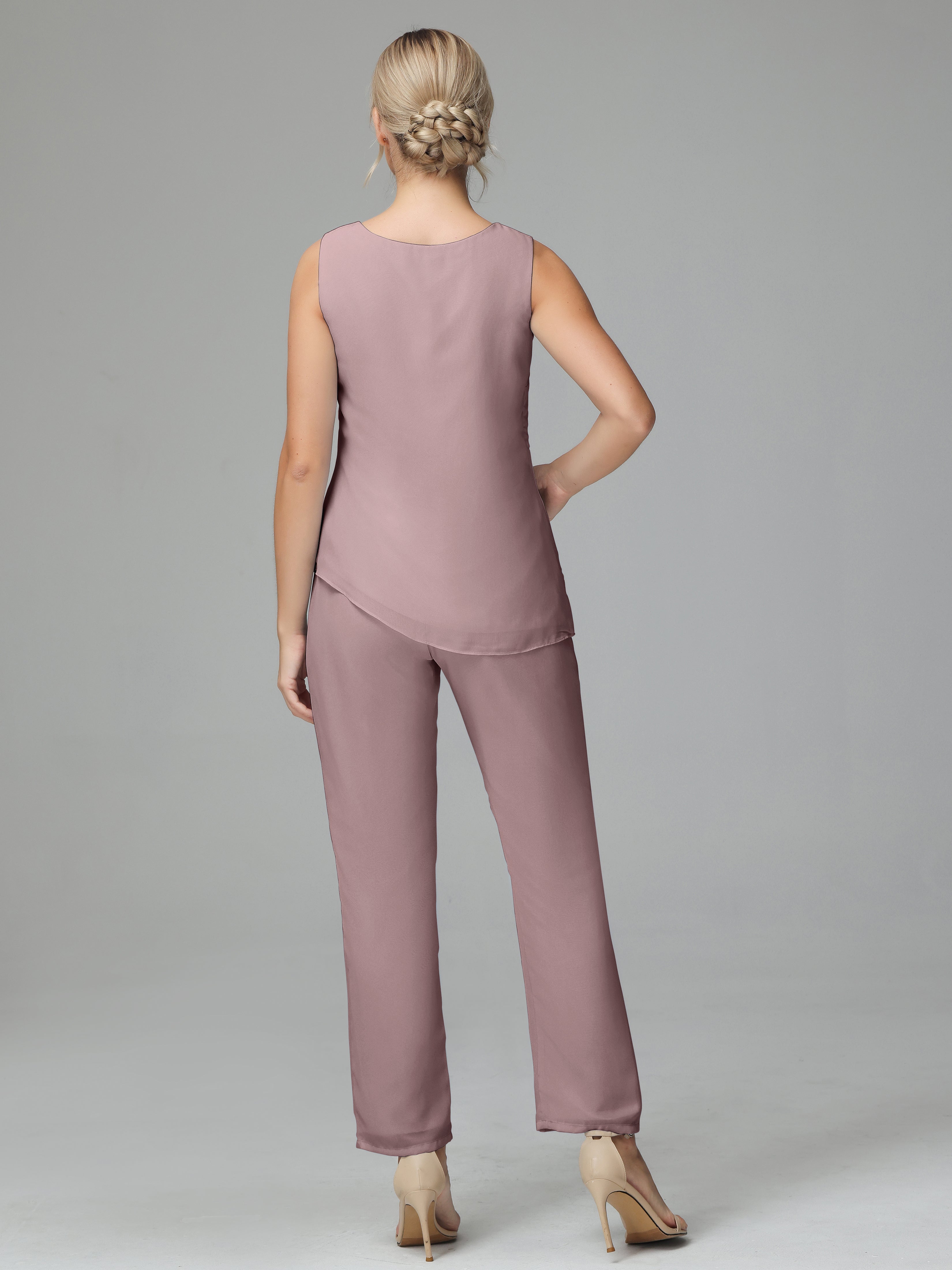 Long Sleeves 3 Pieces Chiffon Mother of Bride Dress Pant Suits