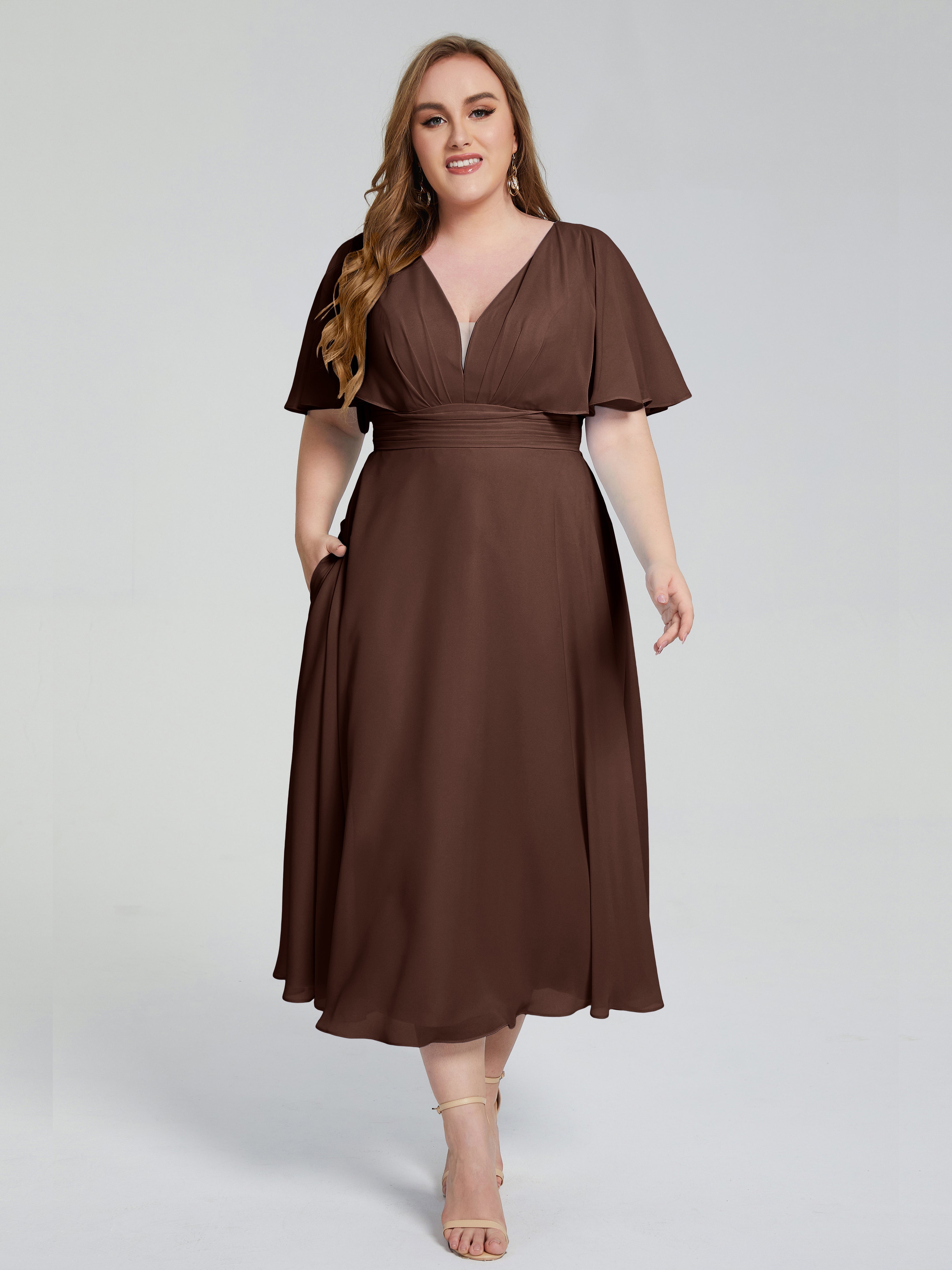 Chocolate Brown Chiffon Bridesmaid Dresses Lucia Graceful V-Back Plus