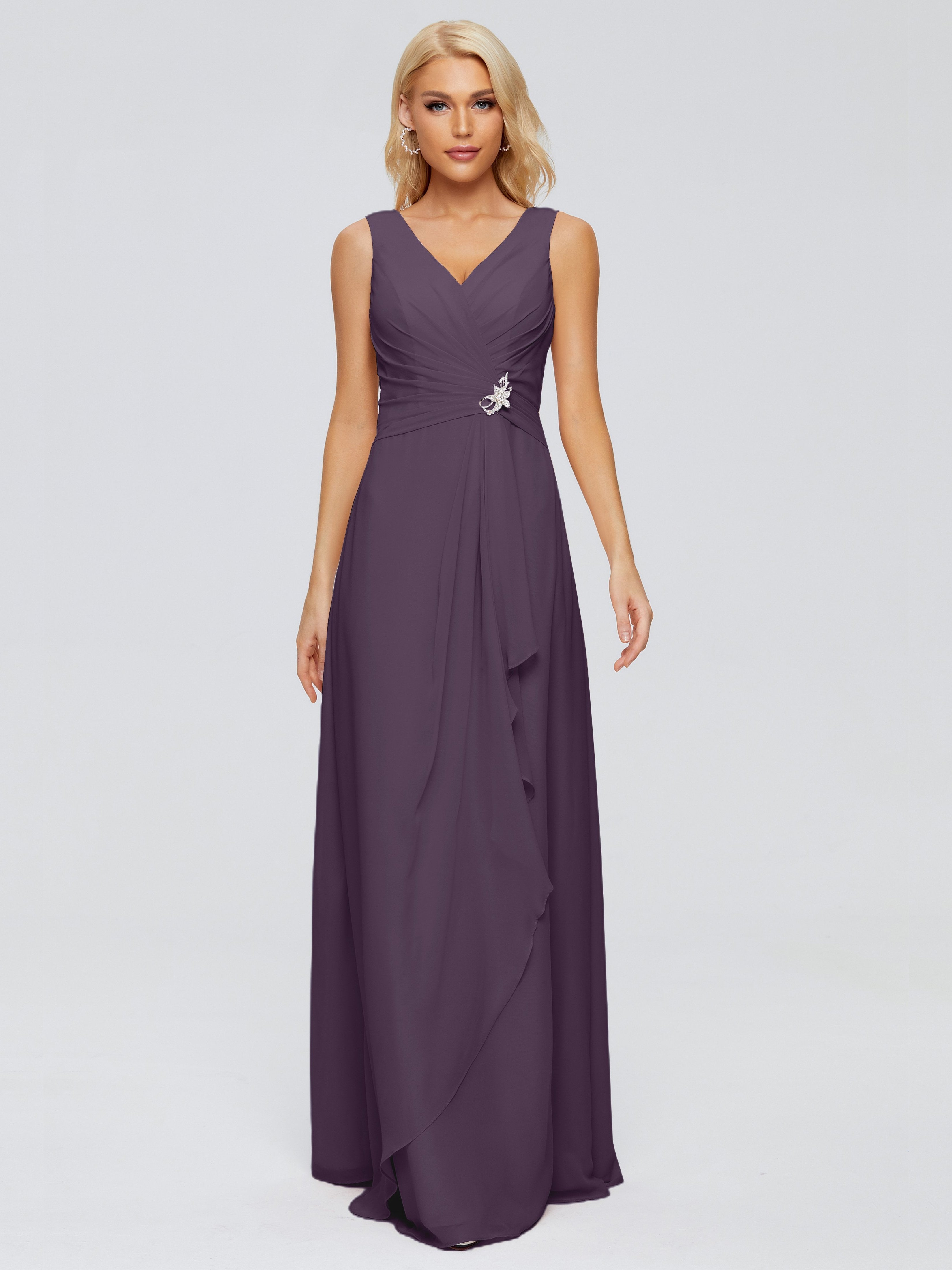 Plum Bridesmaid Dress Maria Modern Sheath V Neck Chiffon Bridesmaid Dr