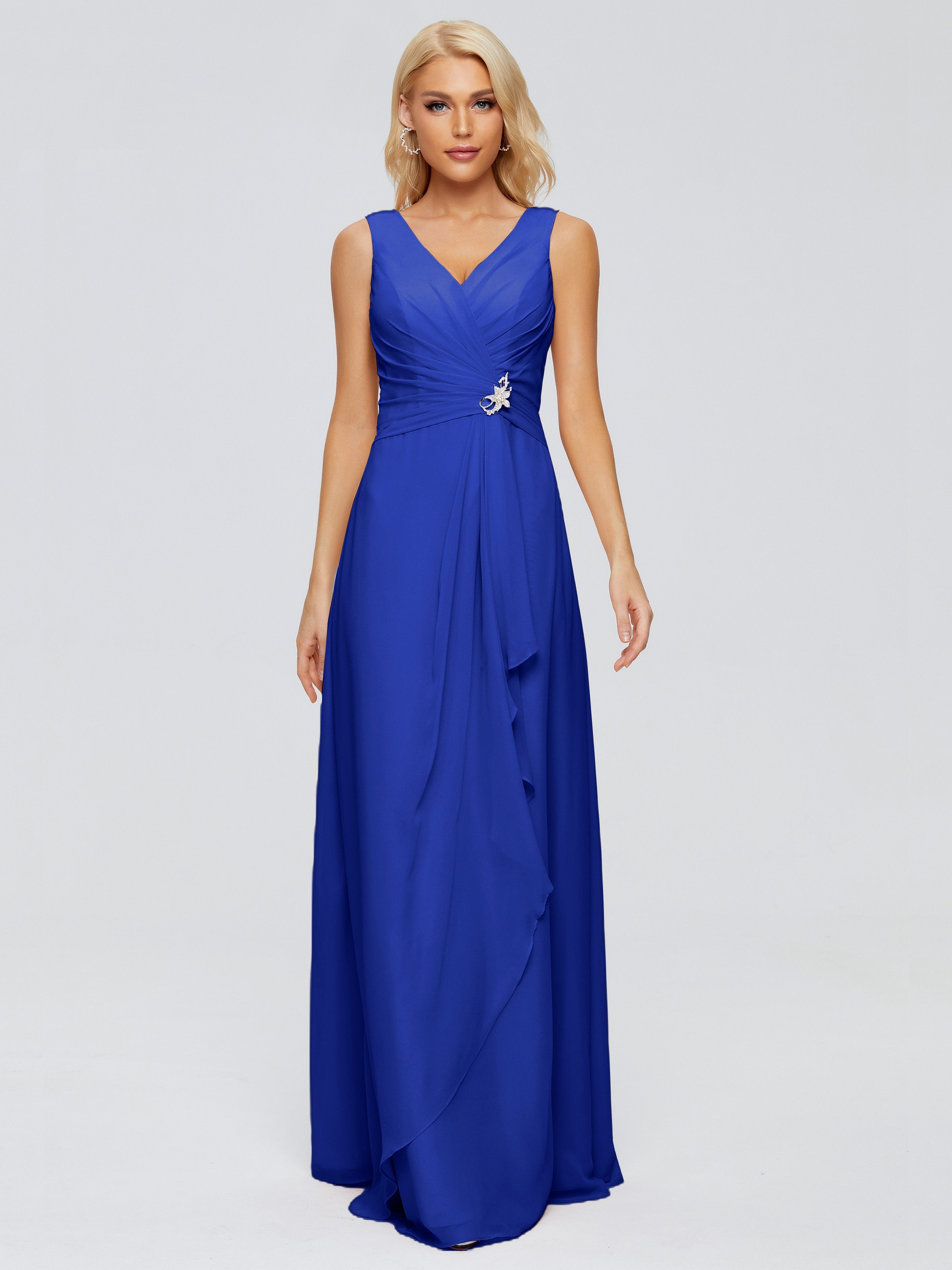 Bridesmaid Dresses Royal Blue Maria Modern Sheath V Neck Chiffon Bride