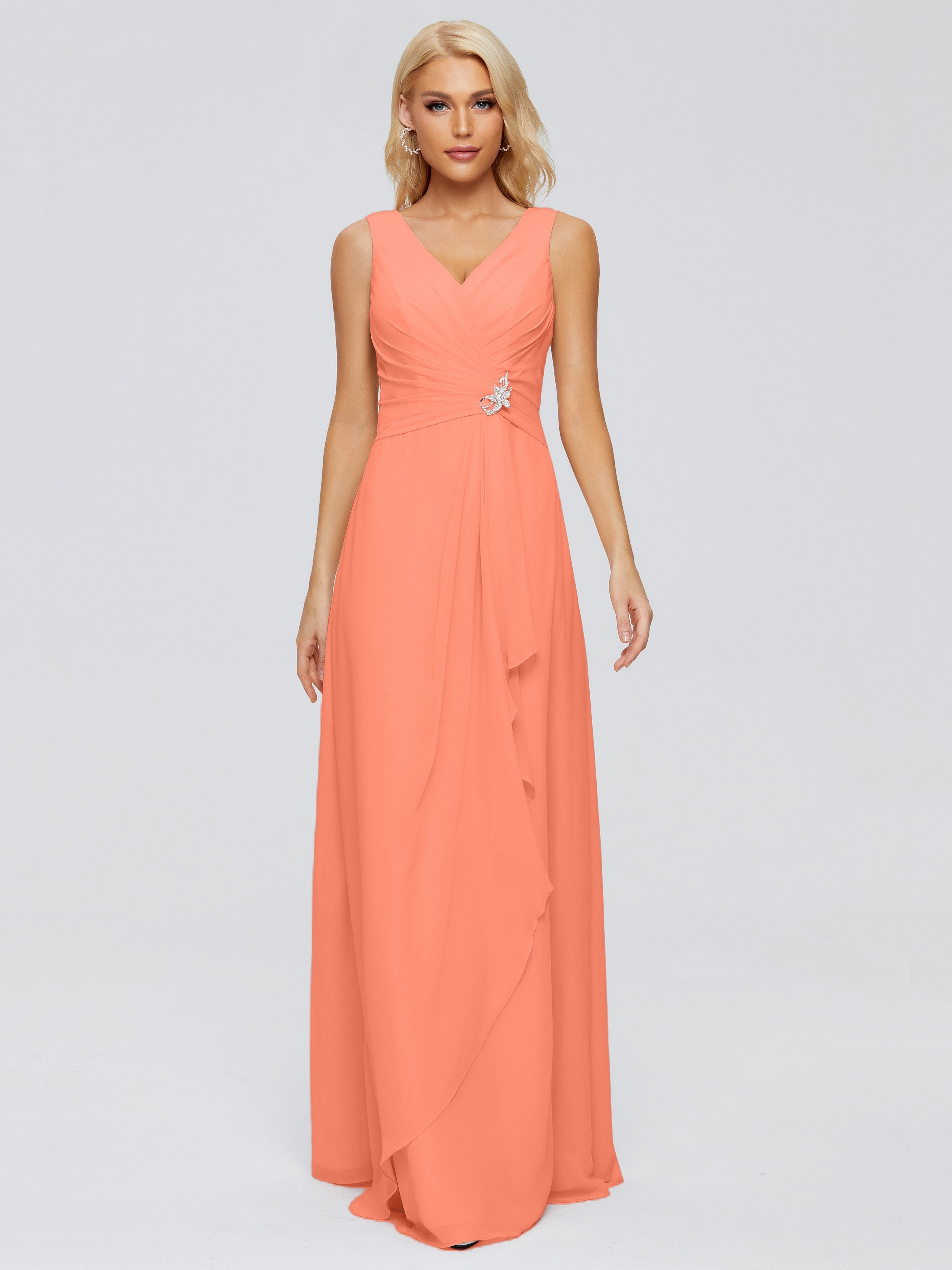 Sunset Bridesmaid Dress Maria Modern Sheath V Neck Chiffon Bridesmaid