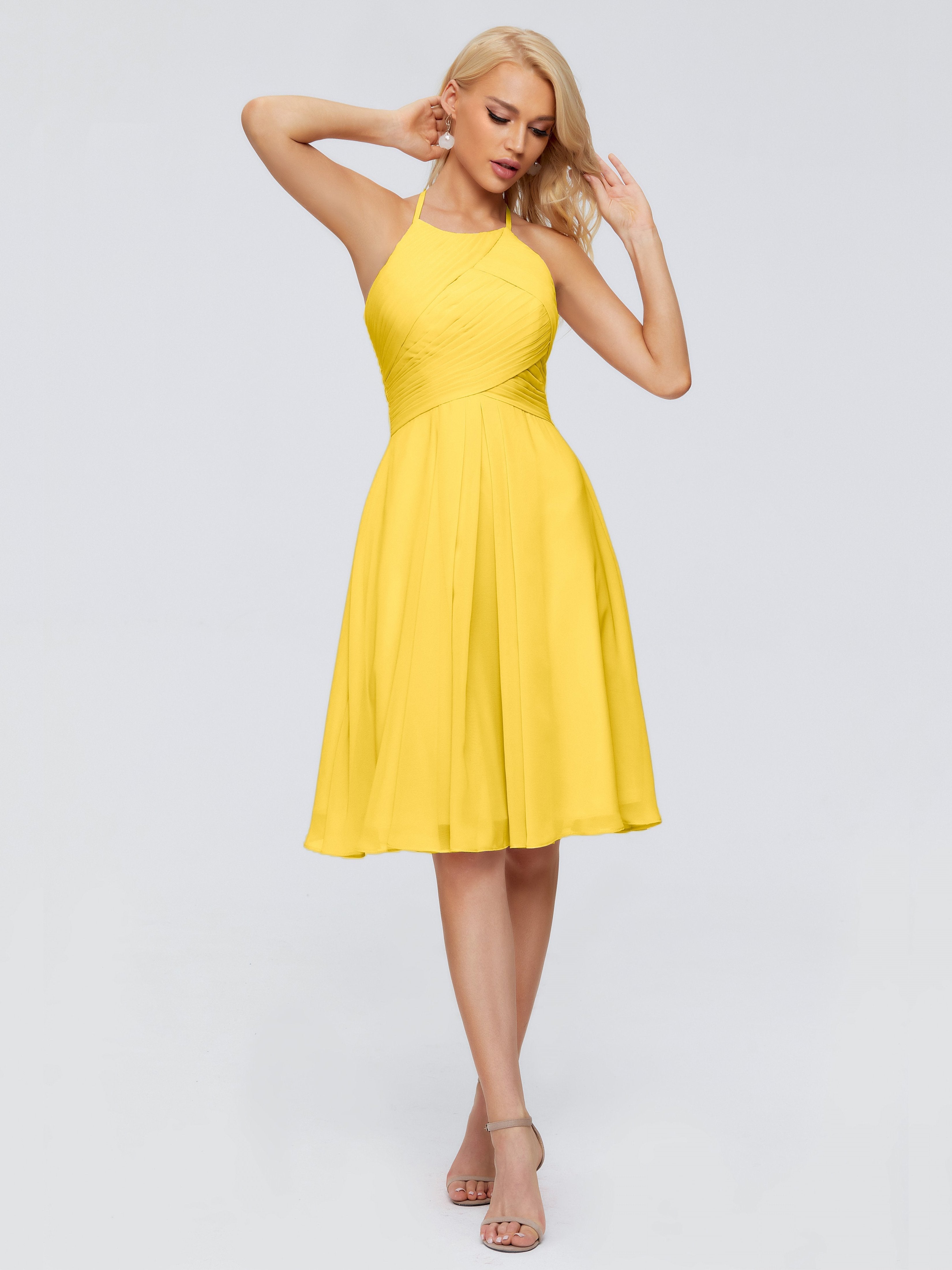 Marigold Dresses Bridesmaid Knee Length Bridesmaid Dresses Chiffon Hal