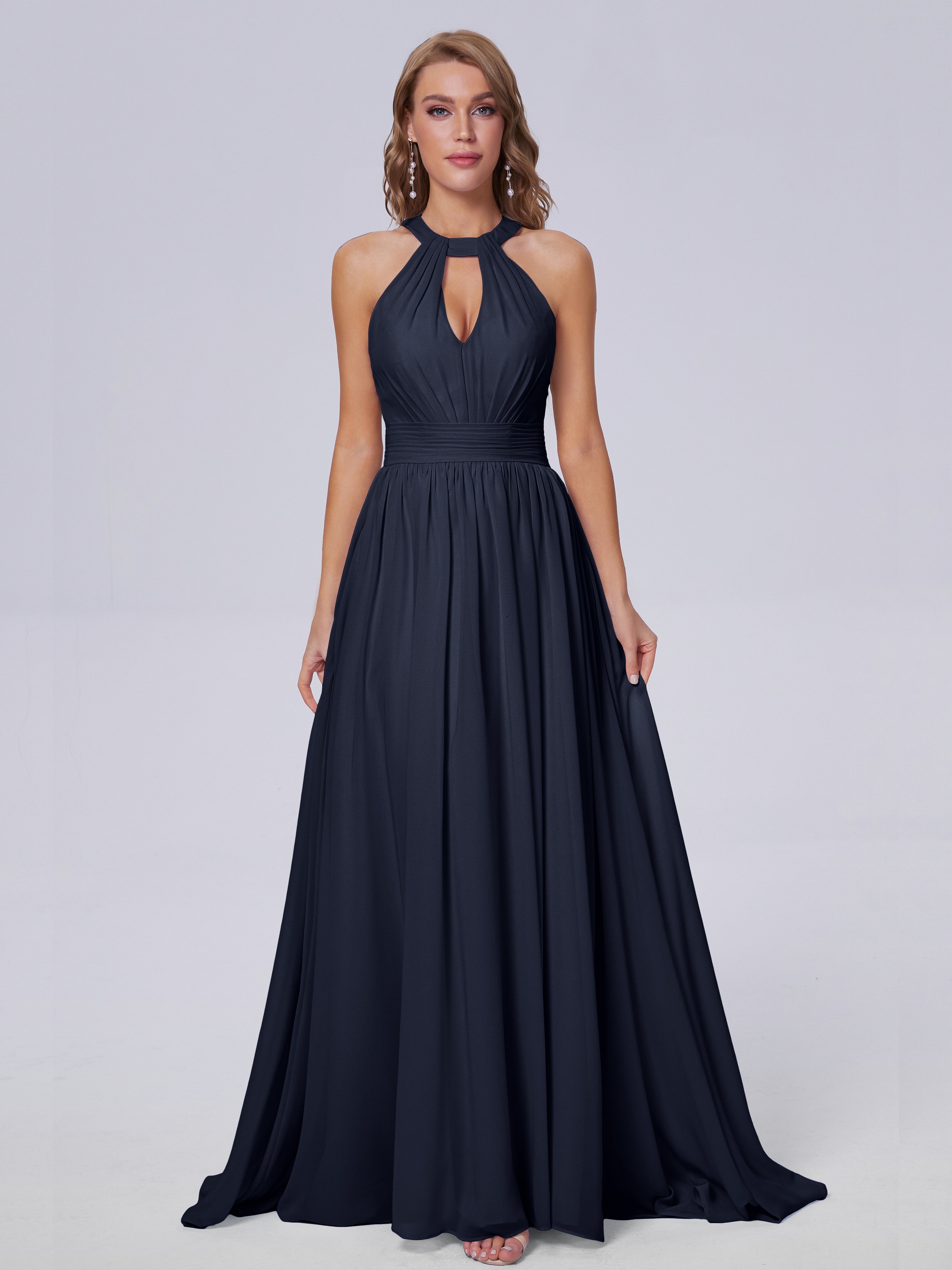 Dark Navy Bridesmaids Dresses Nicole Sweep Train Chiffon Bridesmaid Dr