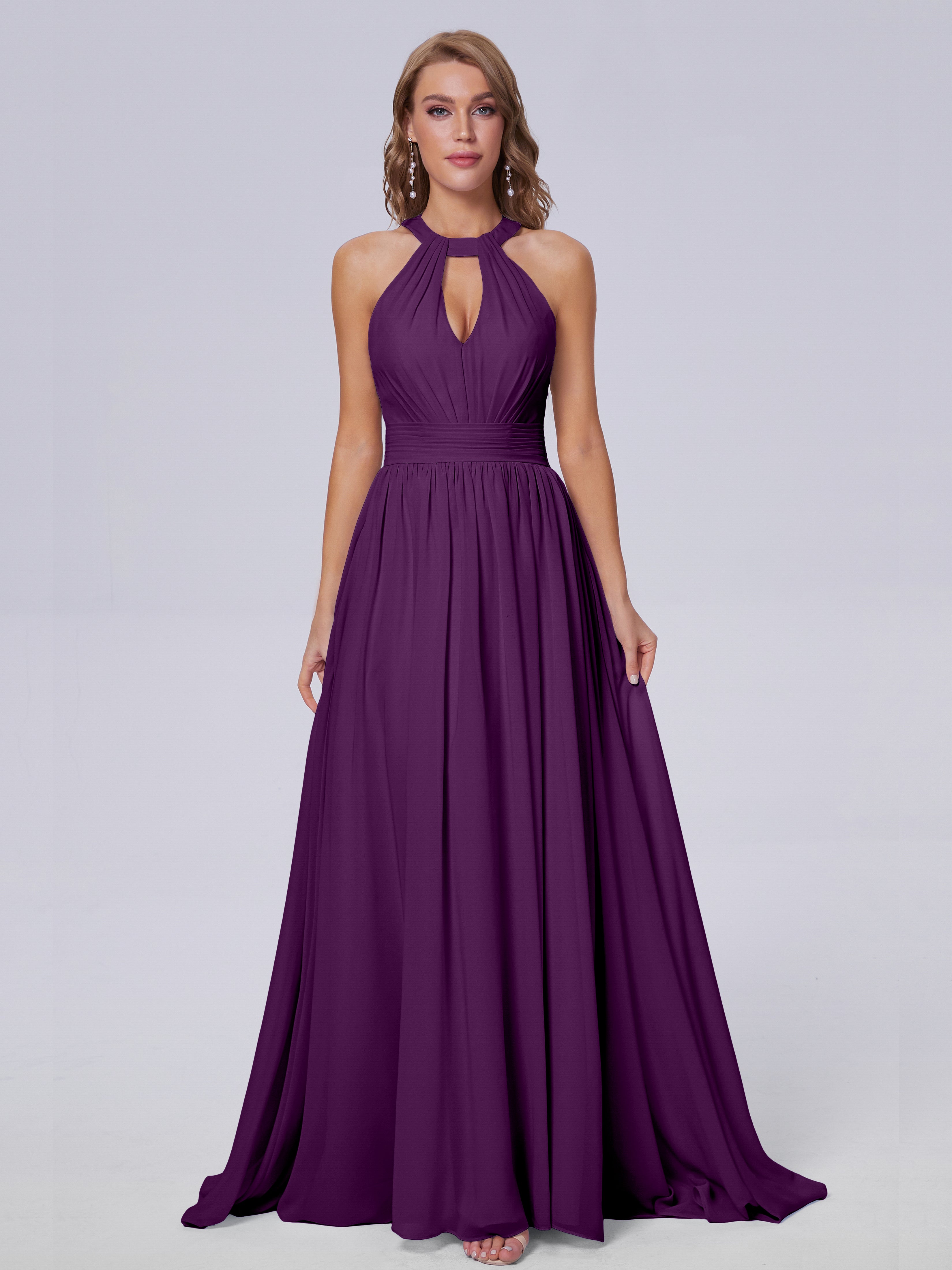Grape Colour Bridesmaid Dress Nicole Sweep Train Chiffon Bridesmaid Dresses