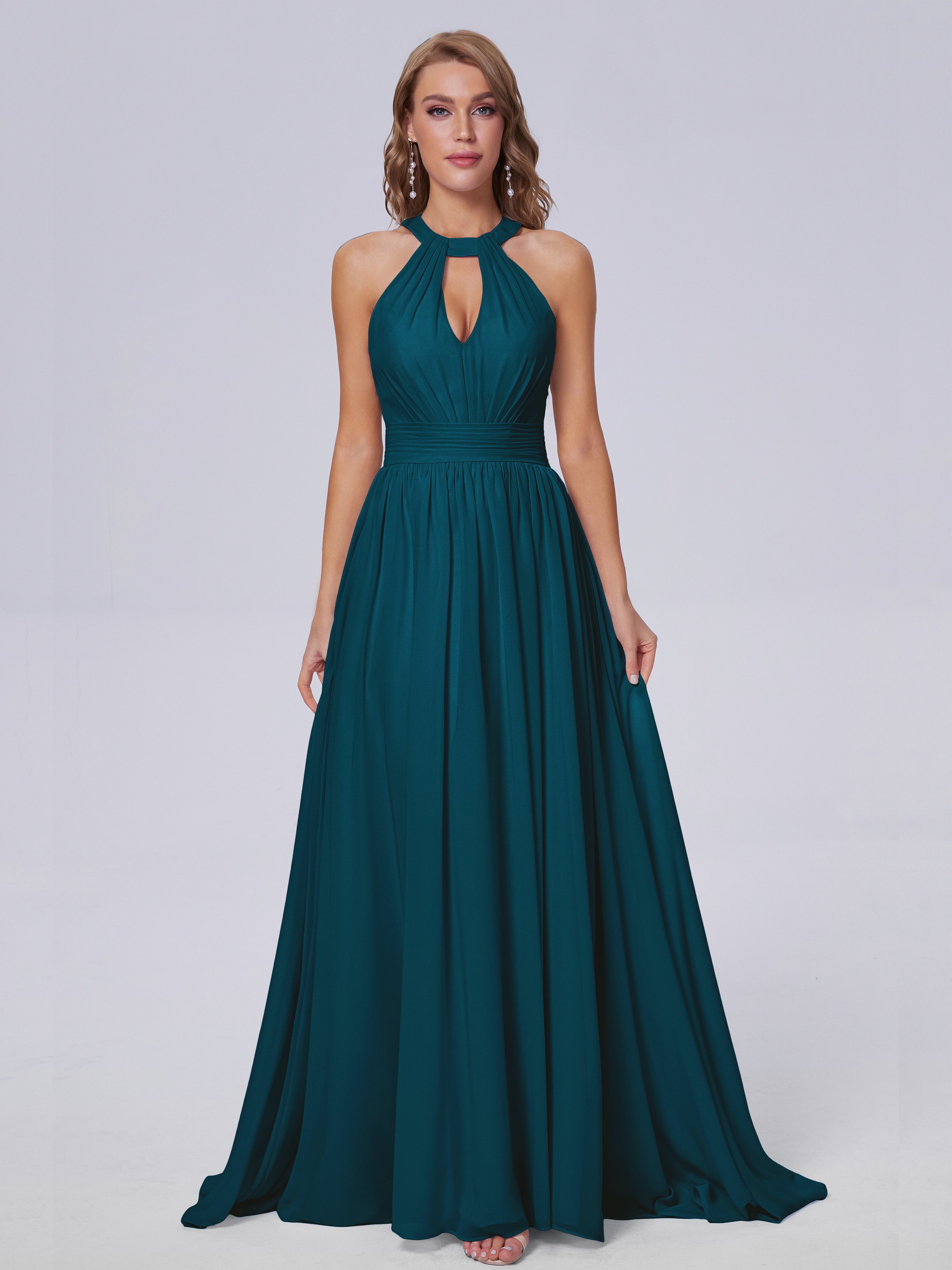 Ink Blue Bridesmaid Dresses Nicole Sweep Train Chiffon Bridesmaid Dres