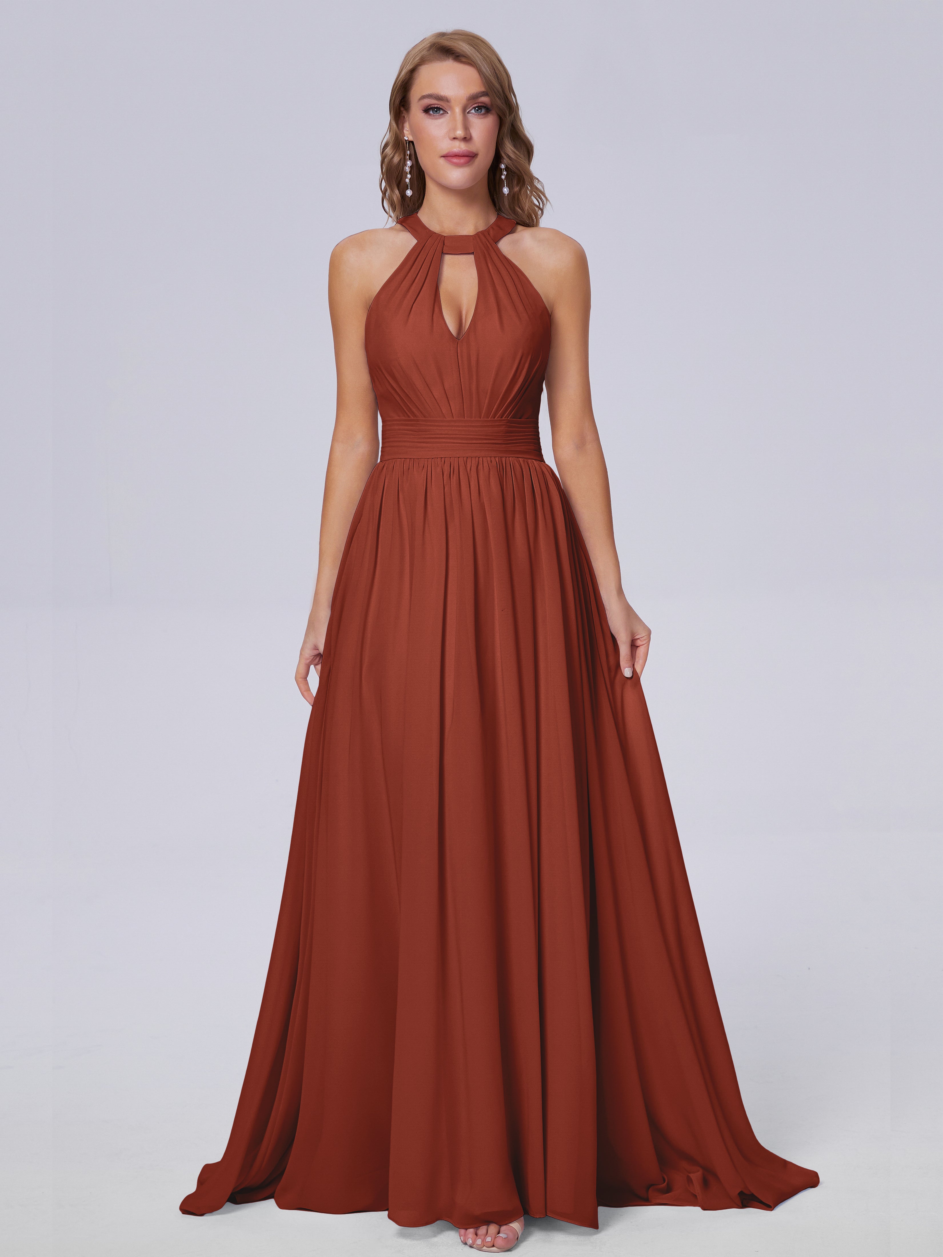 Boho Rust Bridesmaid Dress Nicole Sweep Train Chiffon Bridesmaid Dress Boho Rust Bridesmaid Dress Nicole Sweep Train Chiffon Bridesmaid Dress