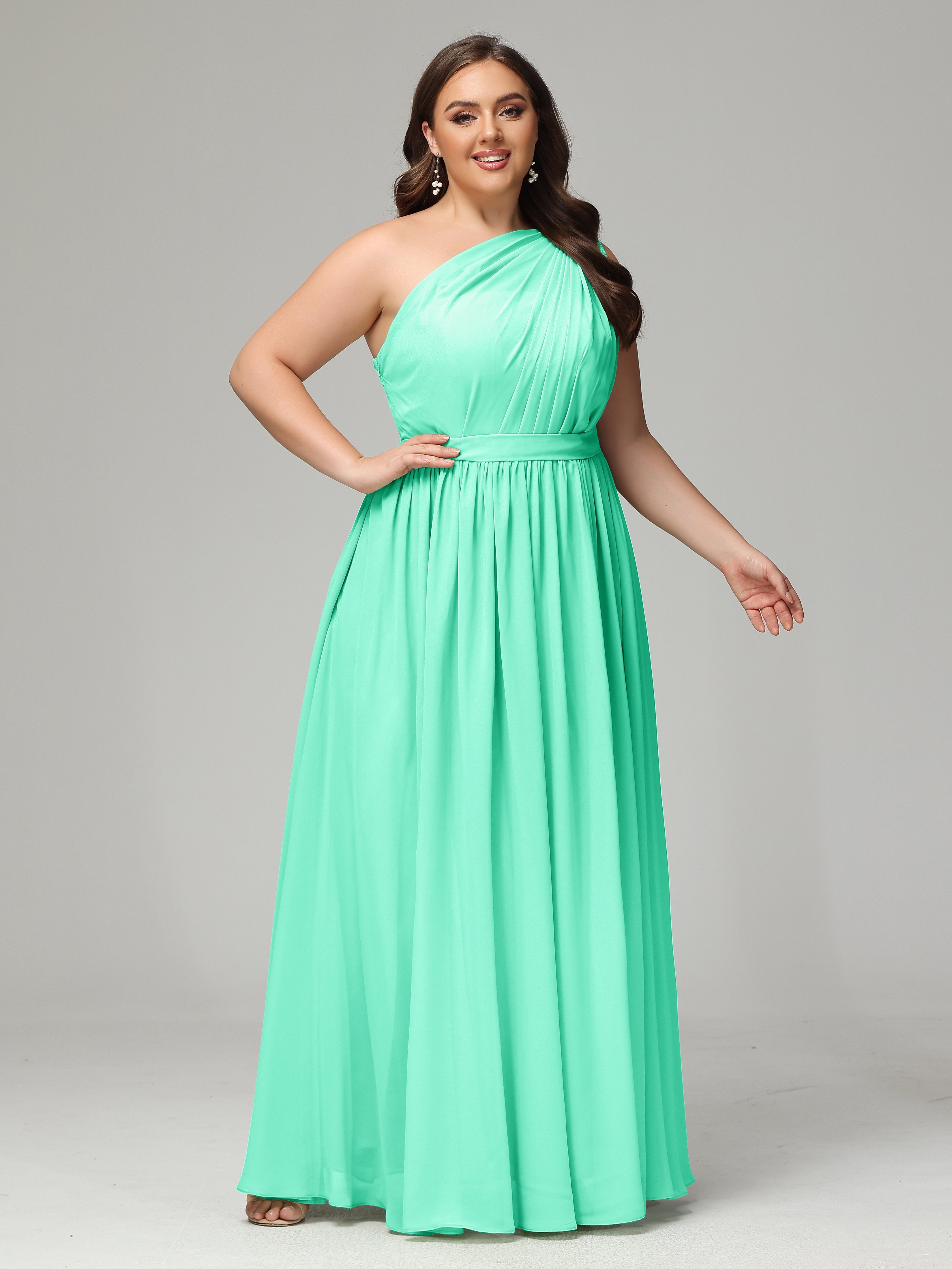 Turquoise Bridesmaid Dresses Uk One Shoulder Sash Chiffon Plus Size Br