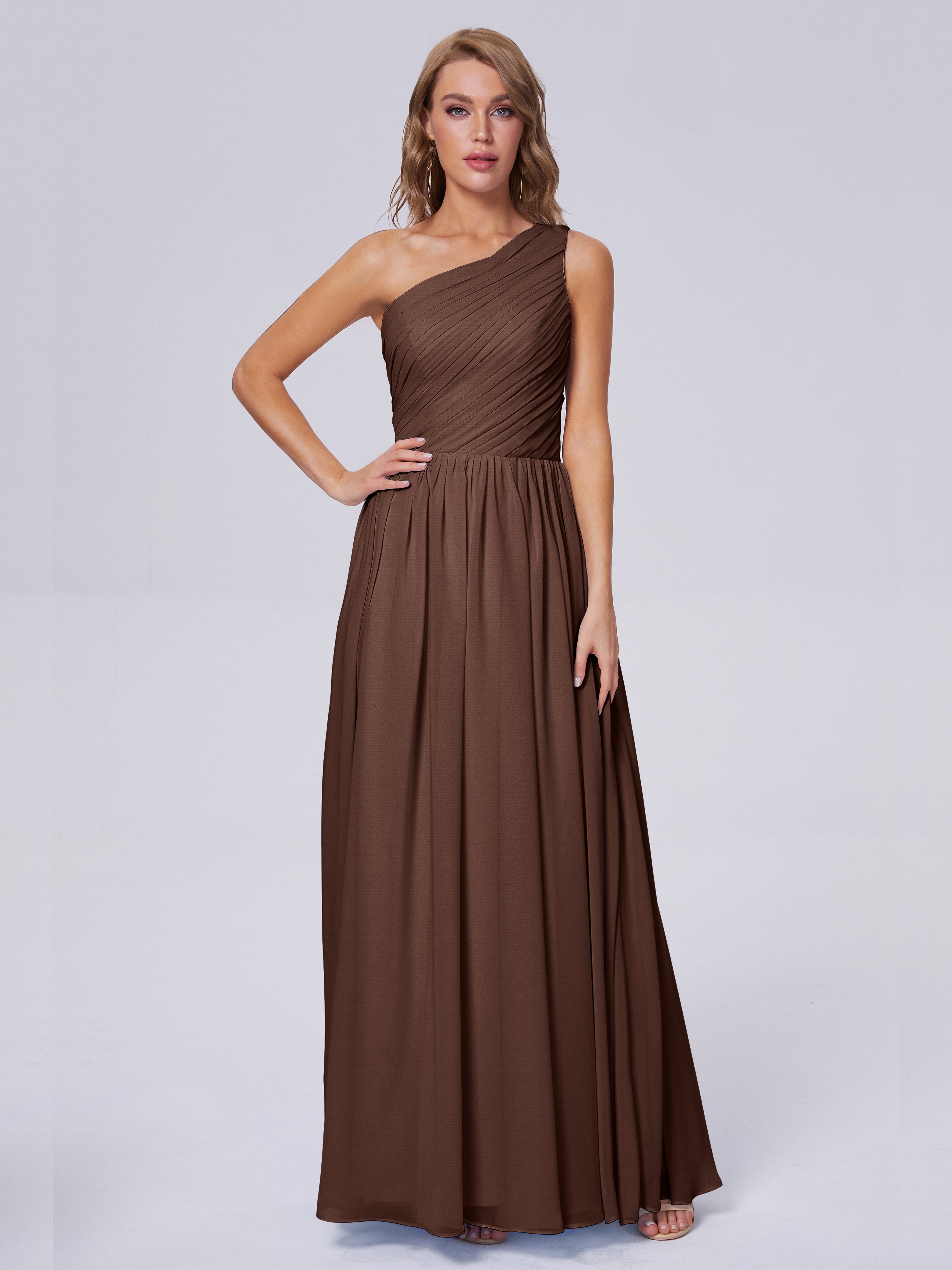 Chocolate Brown Bridesmaids Dress Paige One Shoulder Chiffon Bridesmai