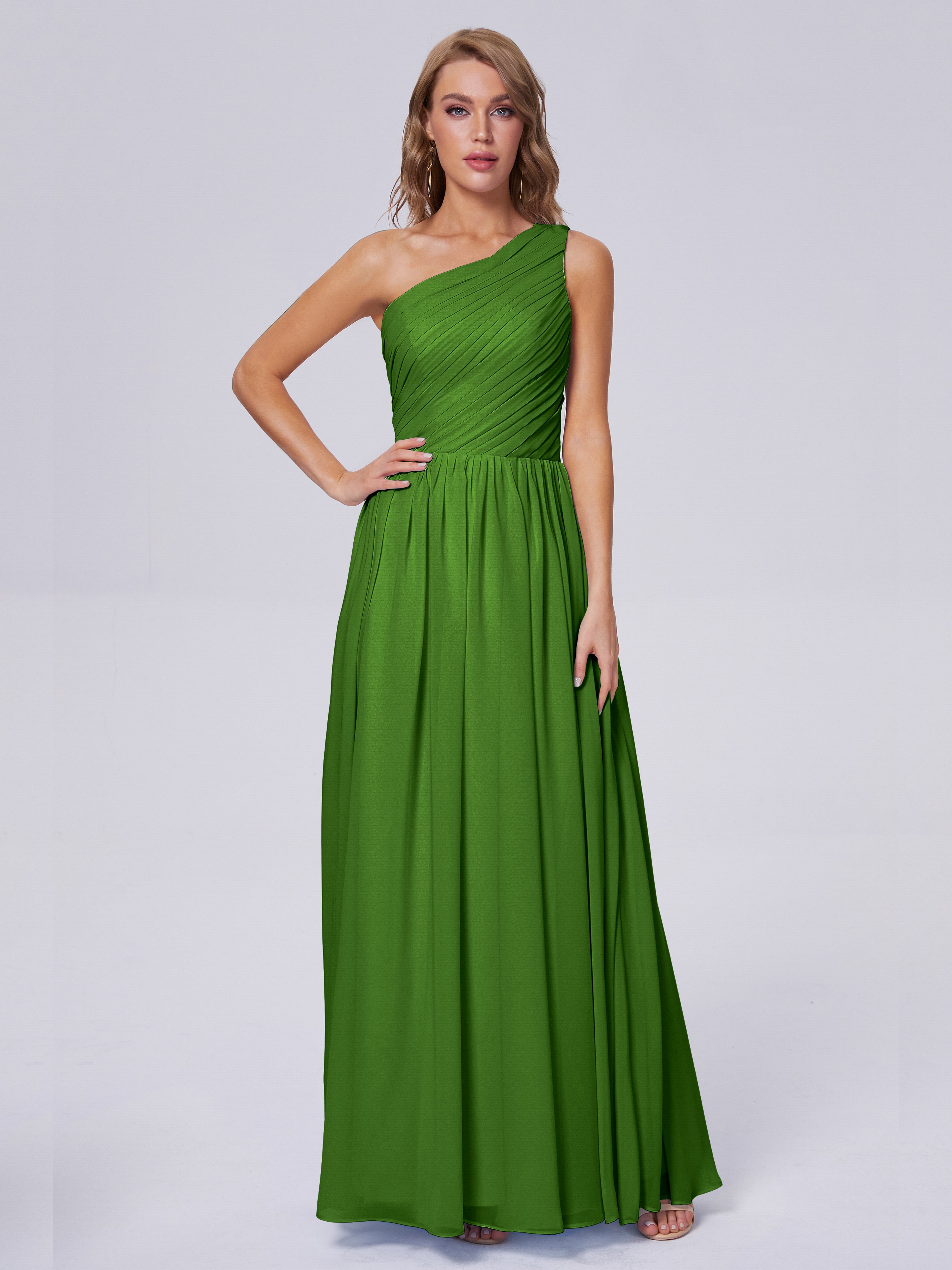 Dark Moss Green Bridesmaid Dresses Paige One Shoulder Chiffon Bridesma