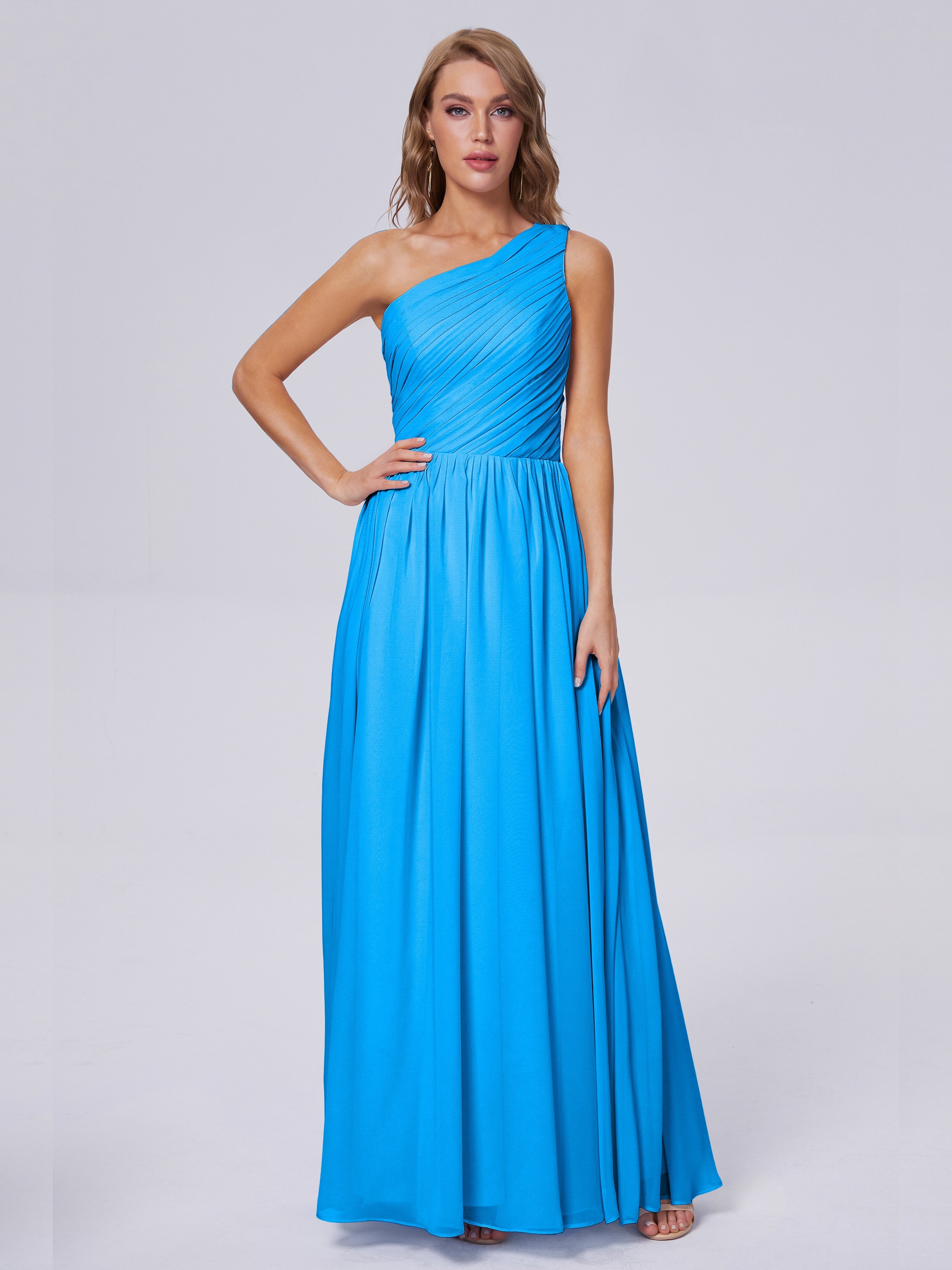 Ocean Blue Bridesmaid Paige One Shoulder Chiffon Bridesmaid Dresses
