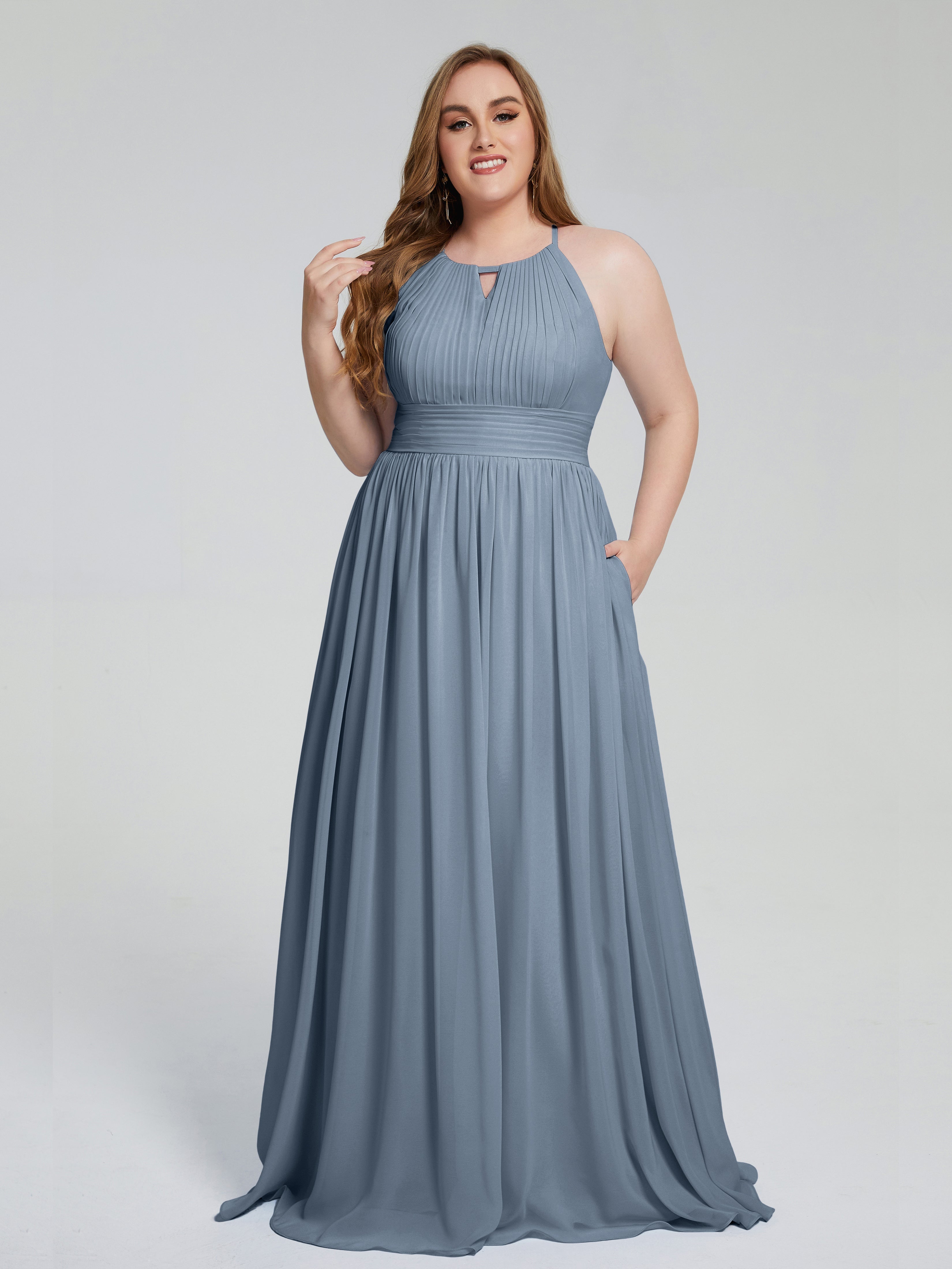 Dusty Blue Bridesmaid Dresses Plus Size Payton Affordable Halter Plus