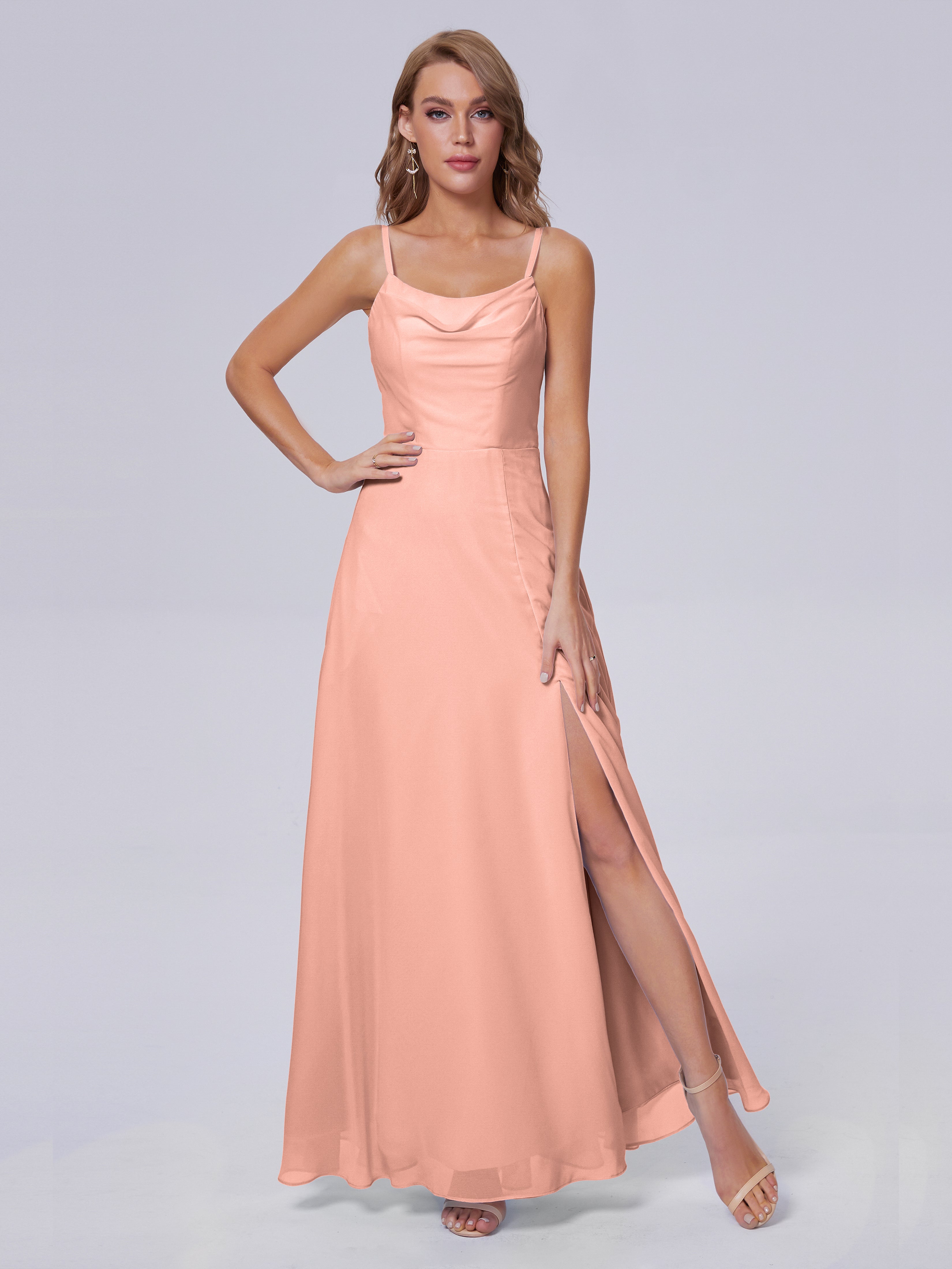 Bridesmaid Dresses Coral Colour Reese Cute Spaghetti Straps Chiffon Br