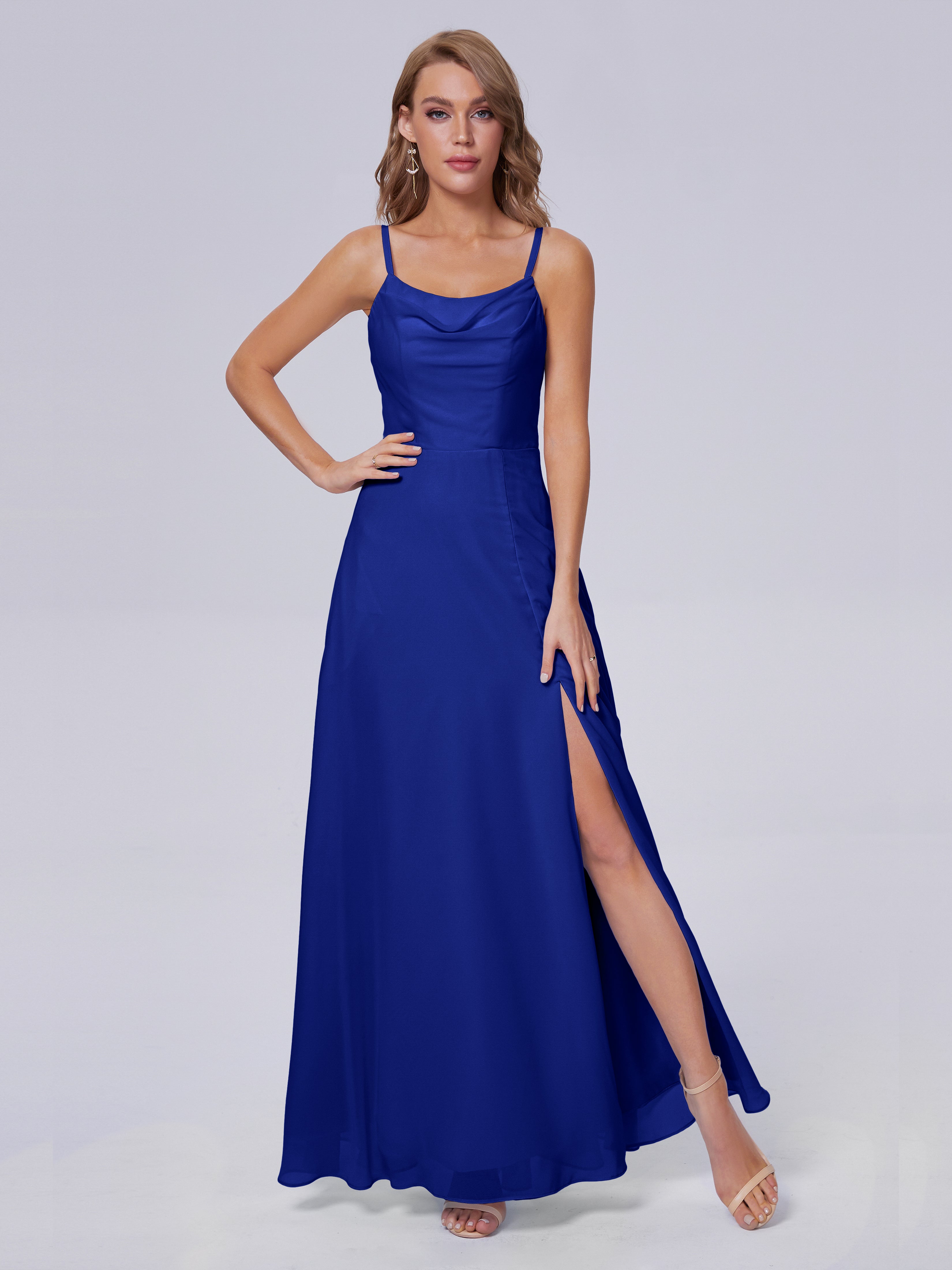 Women'S Royal Blue Bridesmaid Dresses Reese Cute Spaghetti Straps Chif