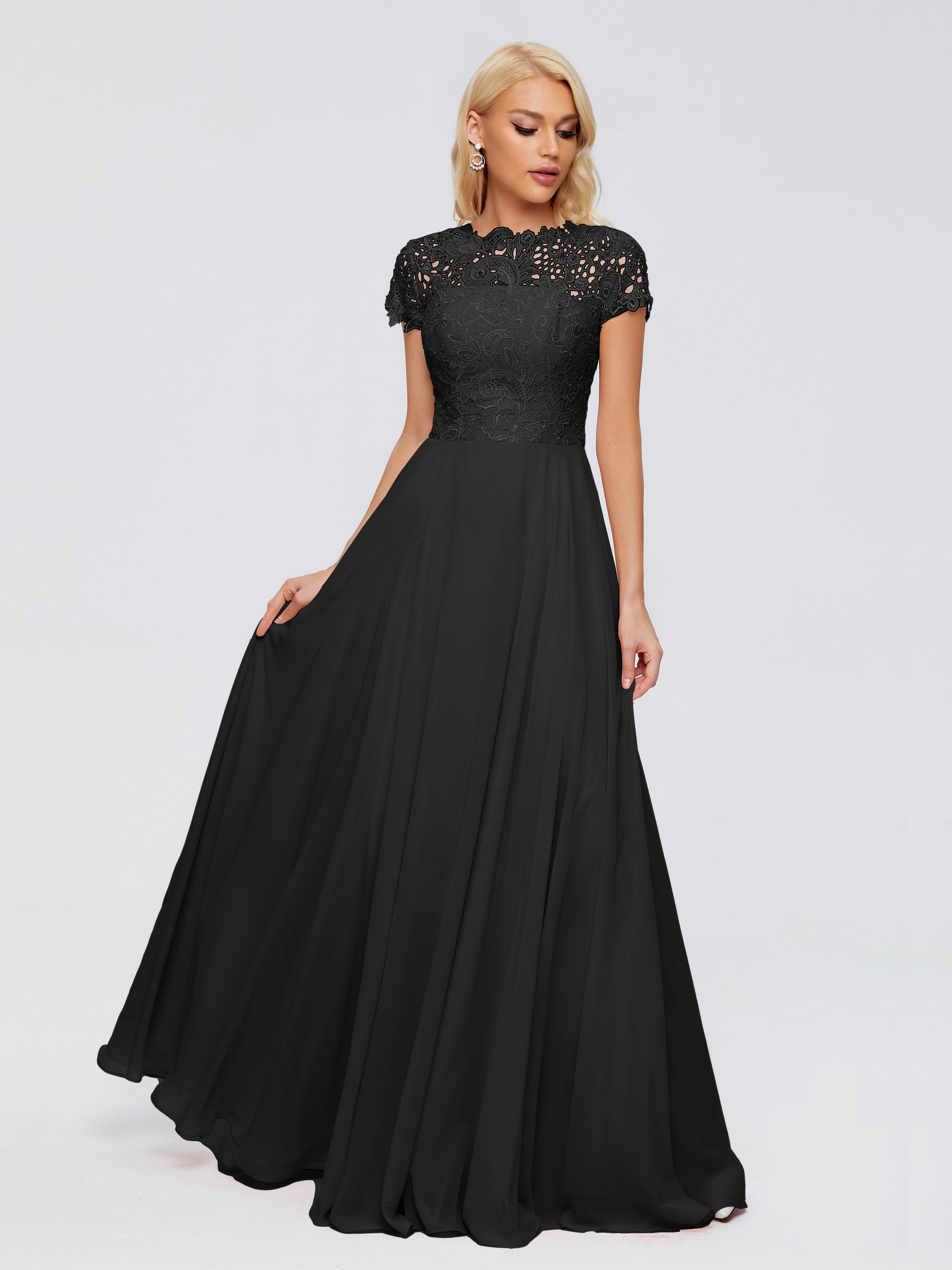Wedding Black Bridesmaid Dresses Rose Charming Scoop Chiffon Bridesmai