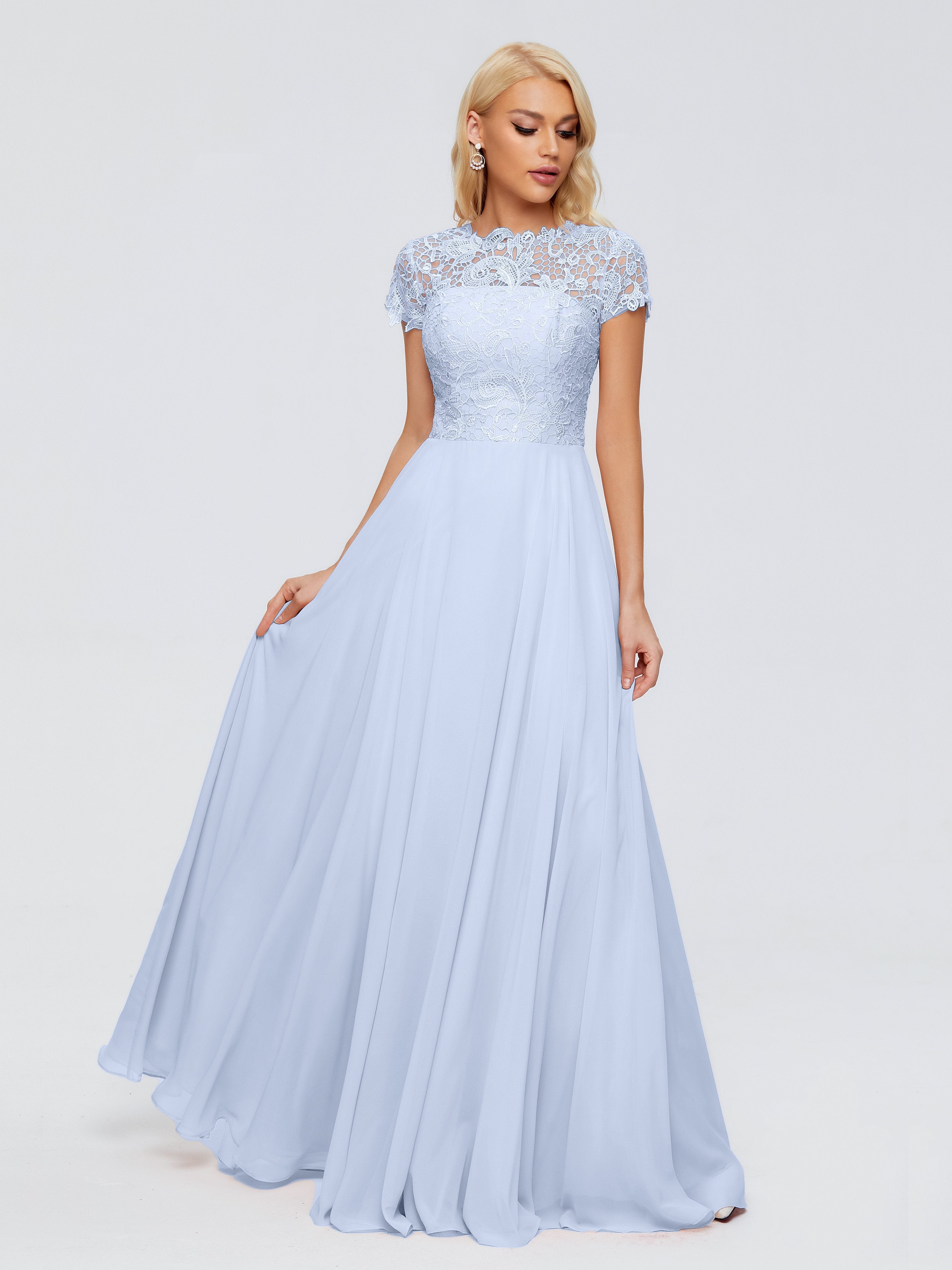 Sky Blue Bridesmaids Dresses Rose Charming Scoop Chiffon Bridesmaid Dr