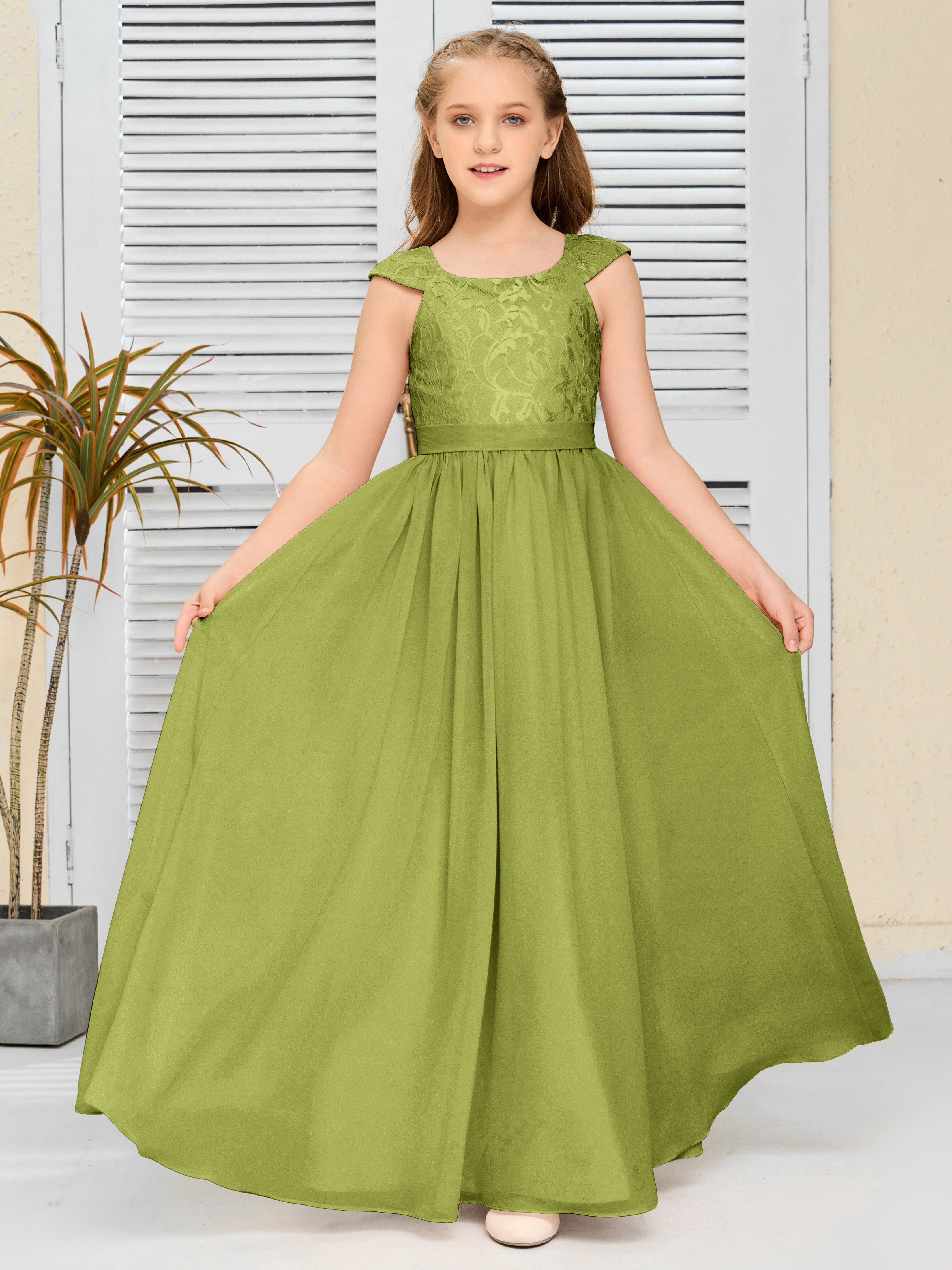 Round Neck Cap Sleeves Chiffon Junior Bridesmaid Dress Round Neck Cap Sleeves Chiffon Junior Bridesmaid Dress