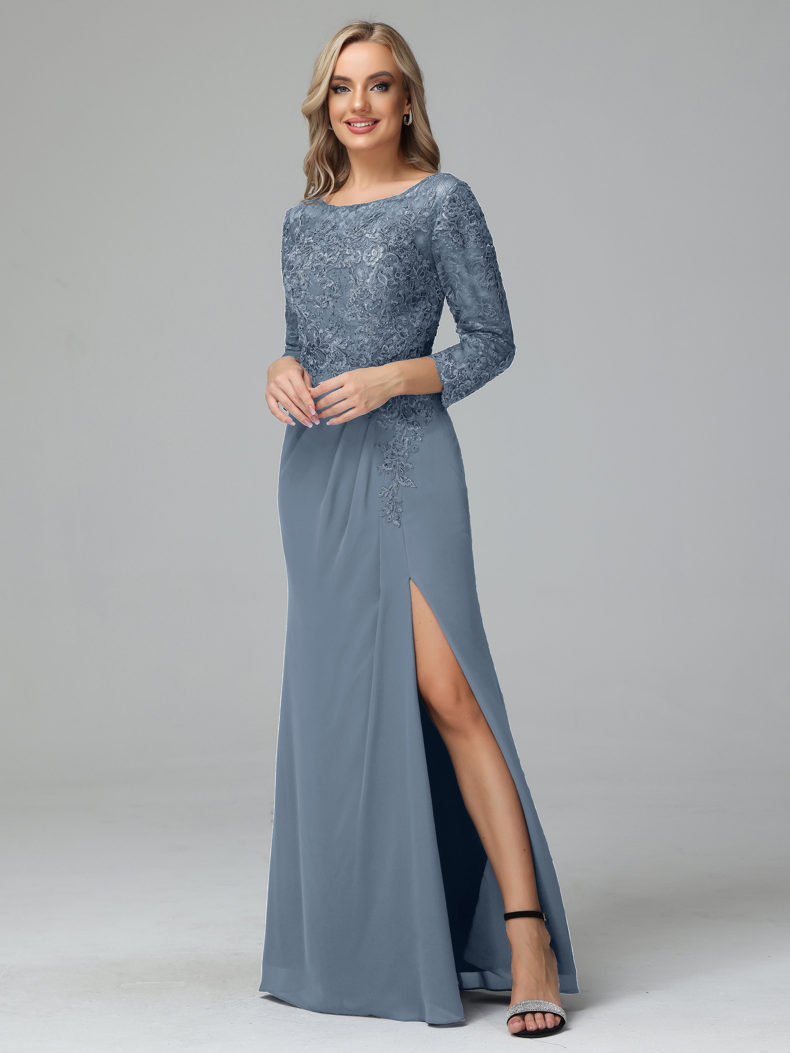 Round Neck Chiffon Mother of the Bride Dress With Split