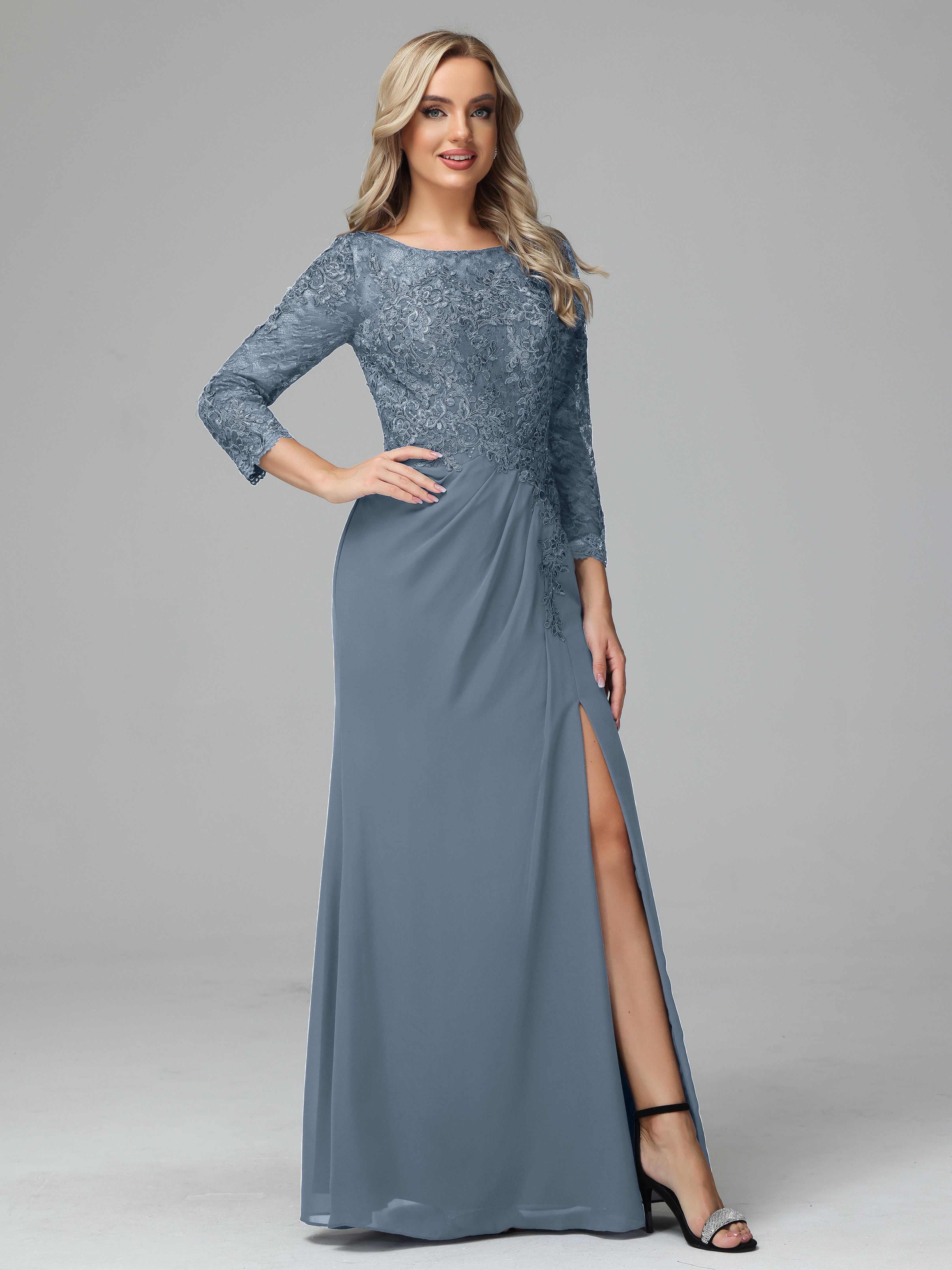 Round Neck Chiffon Mother of the Bride Dress With Split