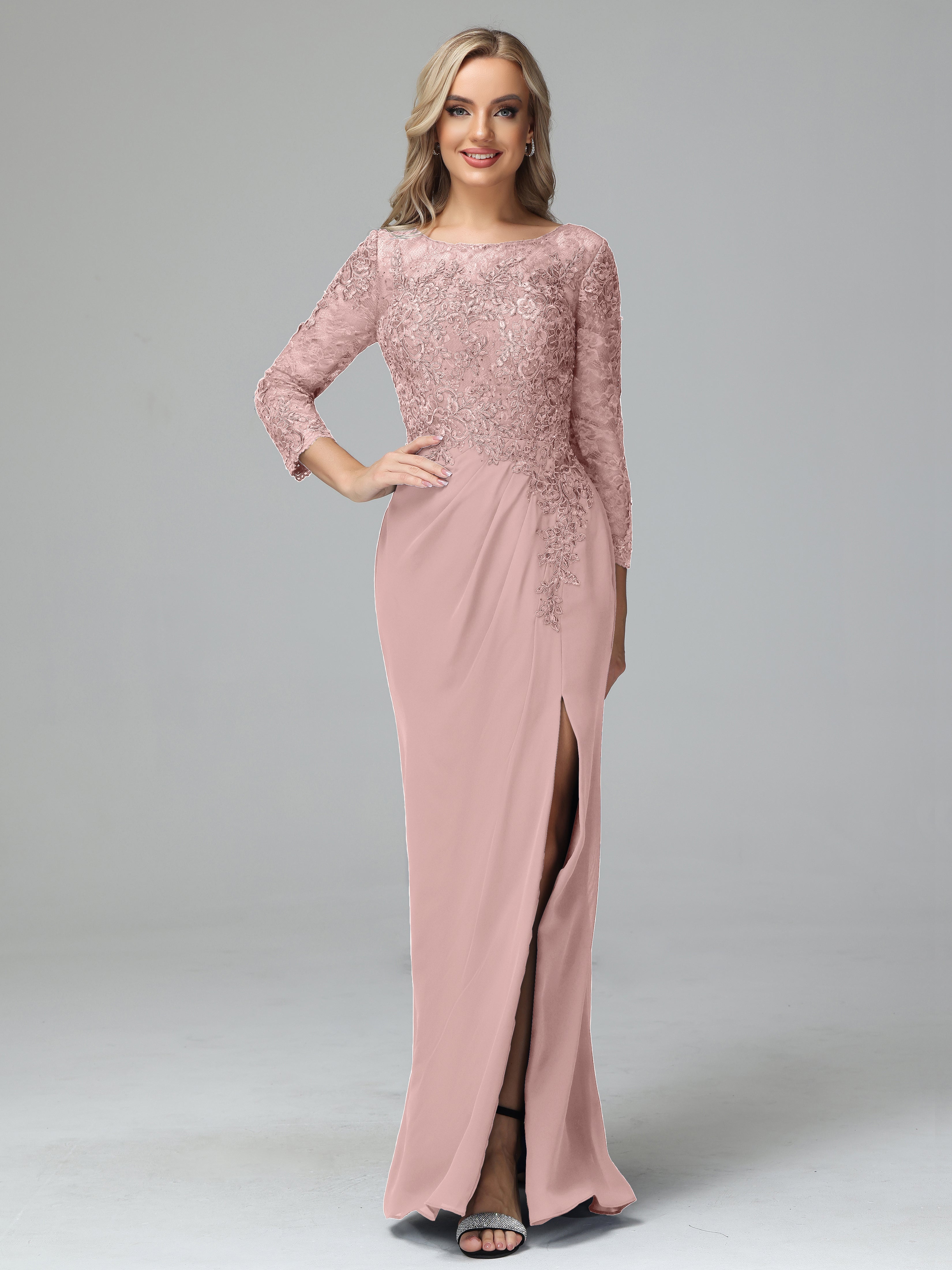 Round Neck Chiffon Mother of the Bride Dress With Split