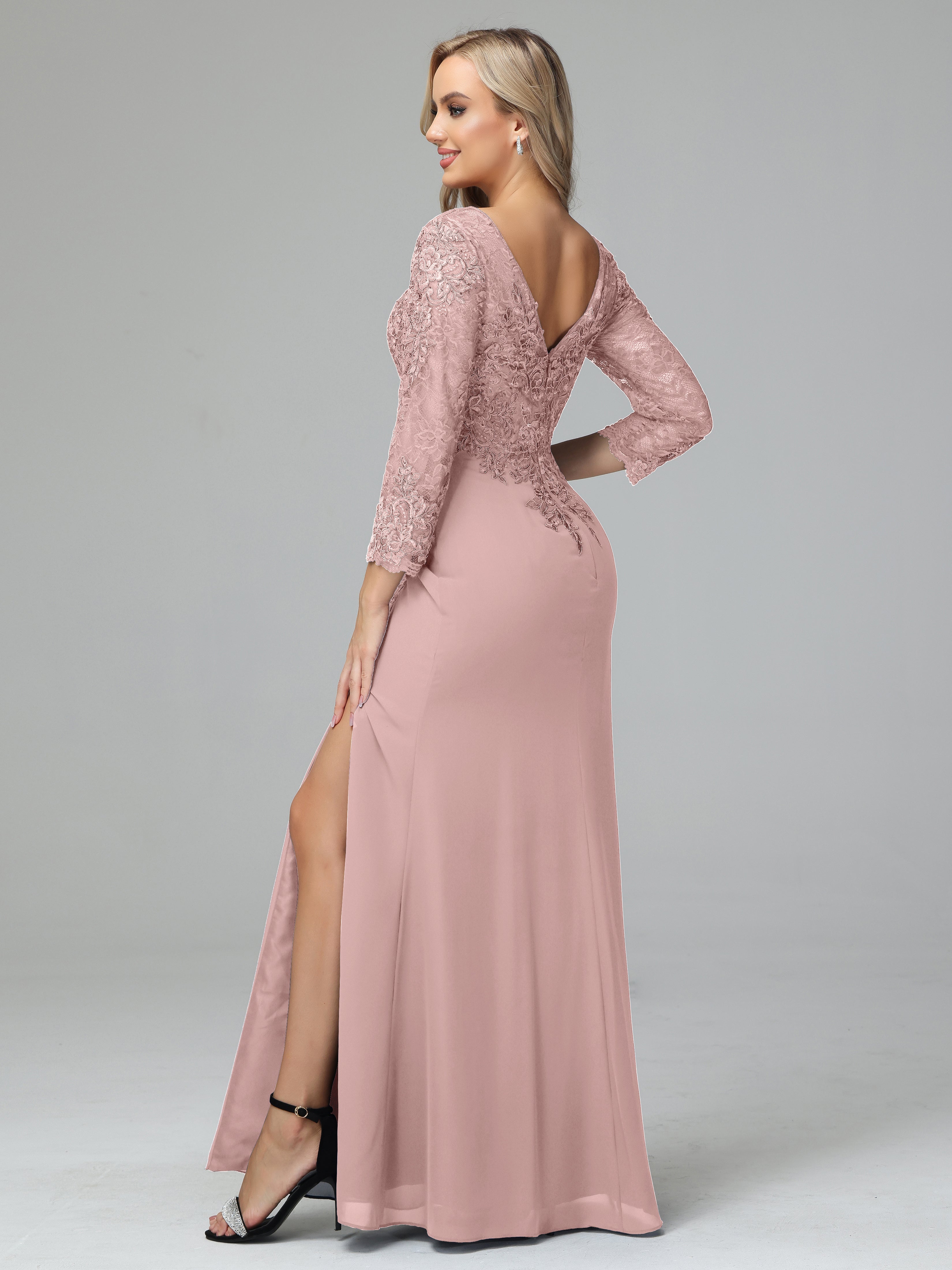 Round Neck Chiffon Mother of the Bride Dress With Split