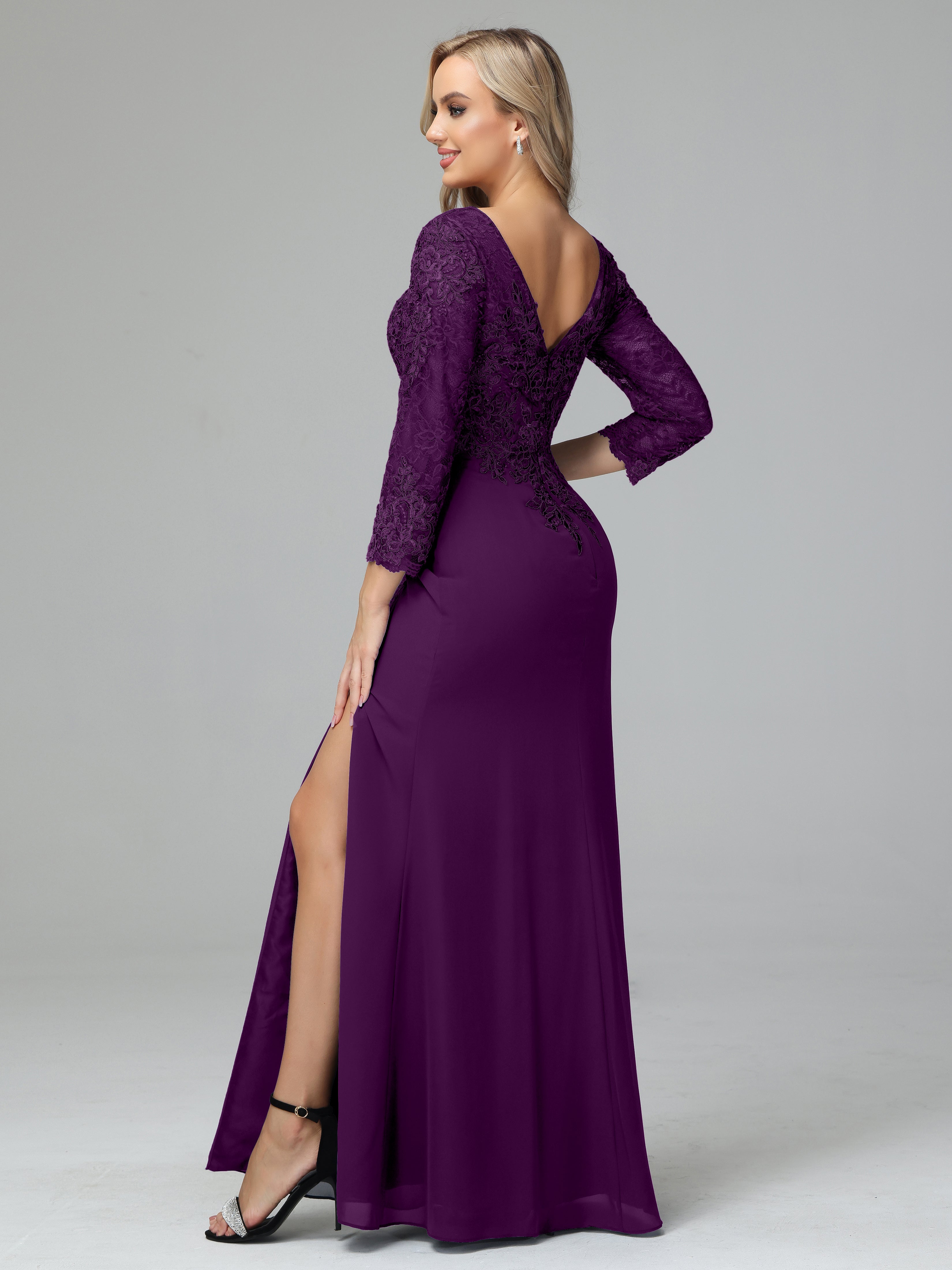 Round Neck Chiffon Mother of the Bride Dress With Split