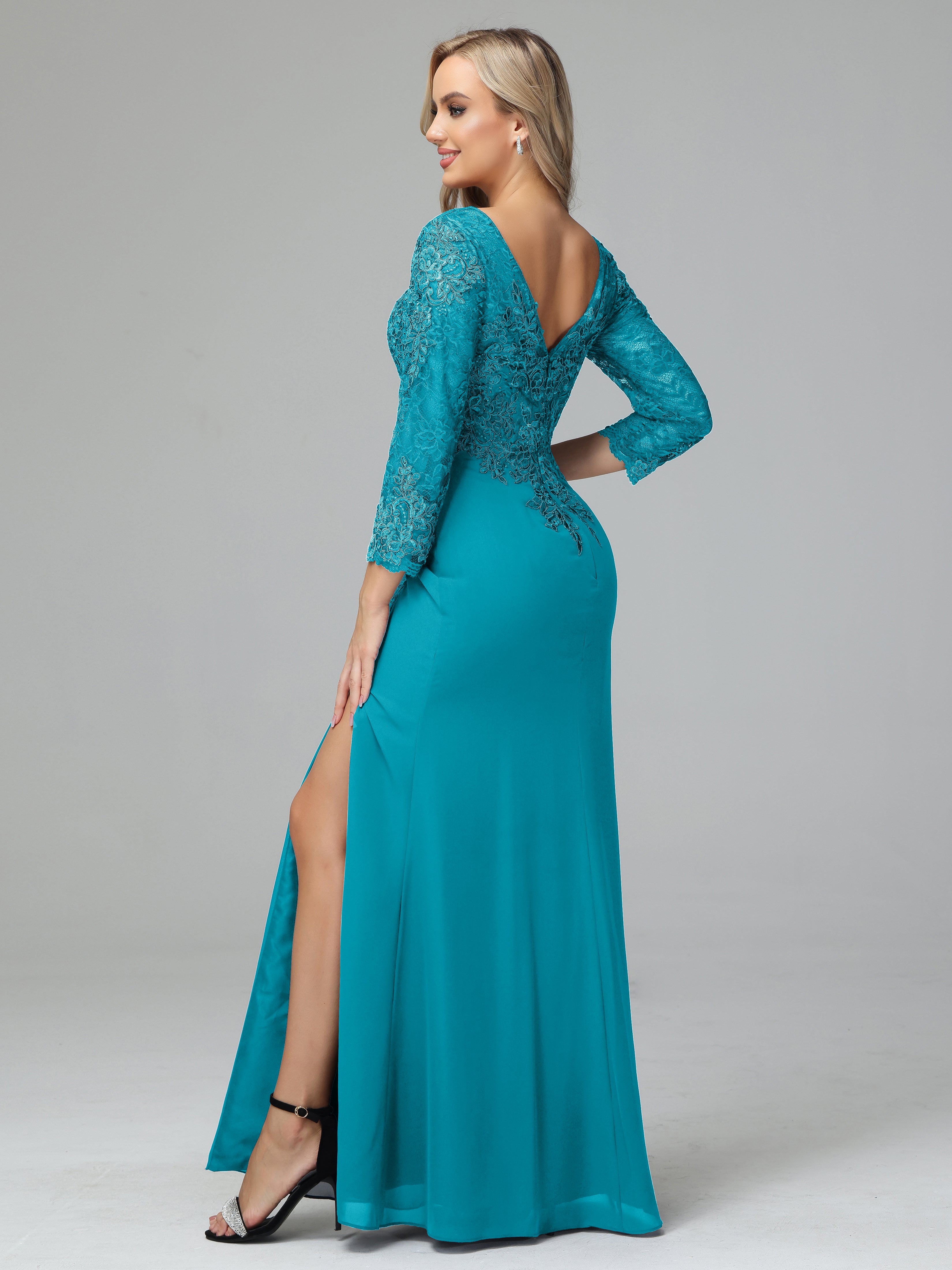Round Neck Chiffon Mother of the Bride Dress With Split