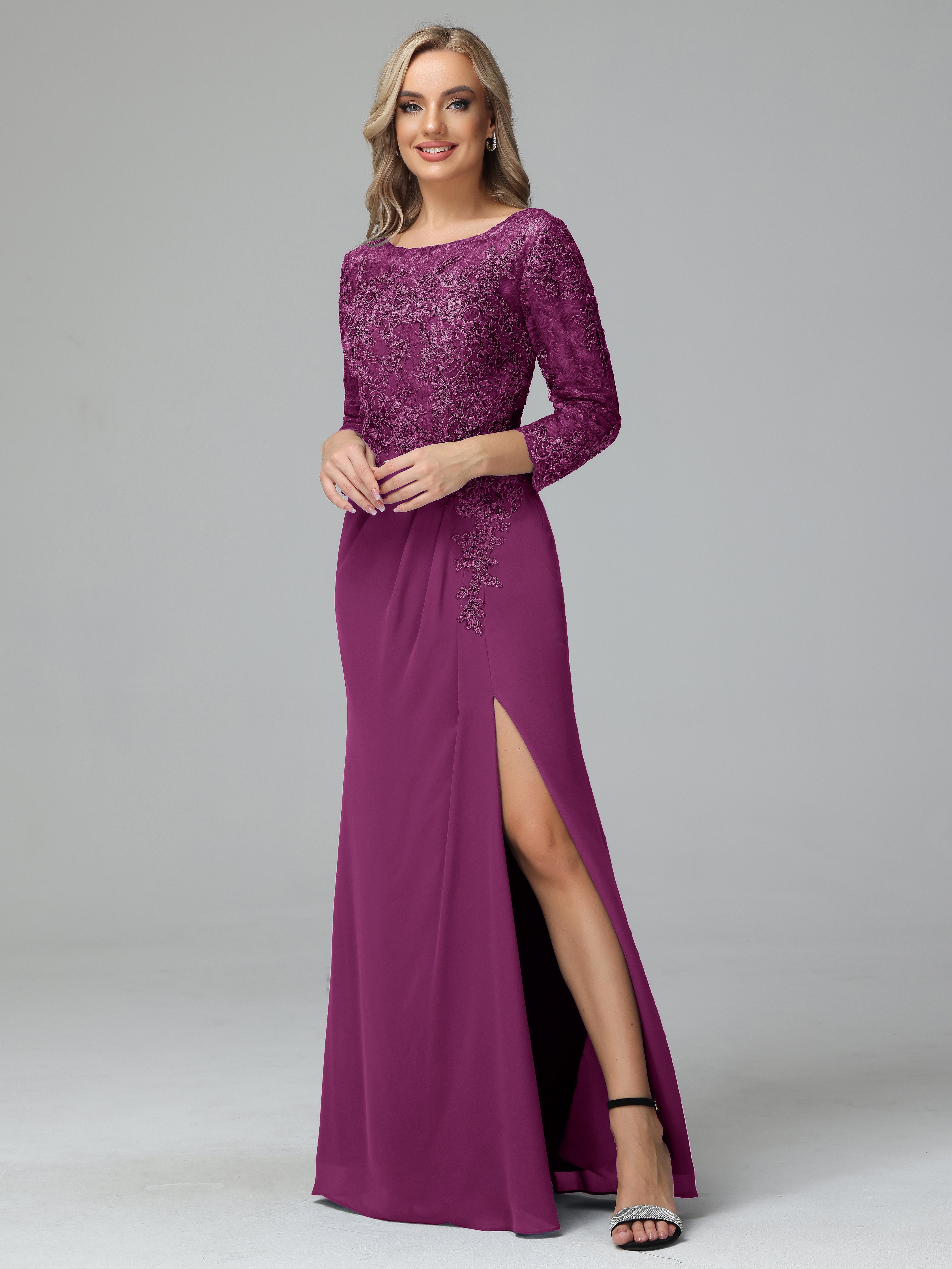 Round Neck Chiffon Mother of the Bride Dress With Split