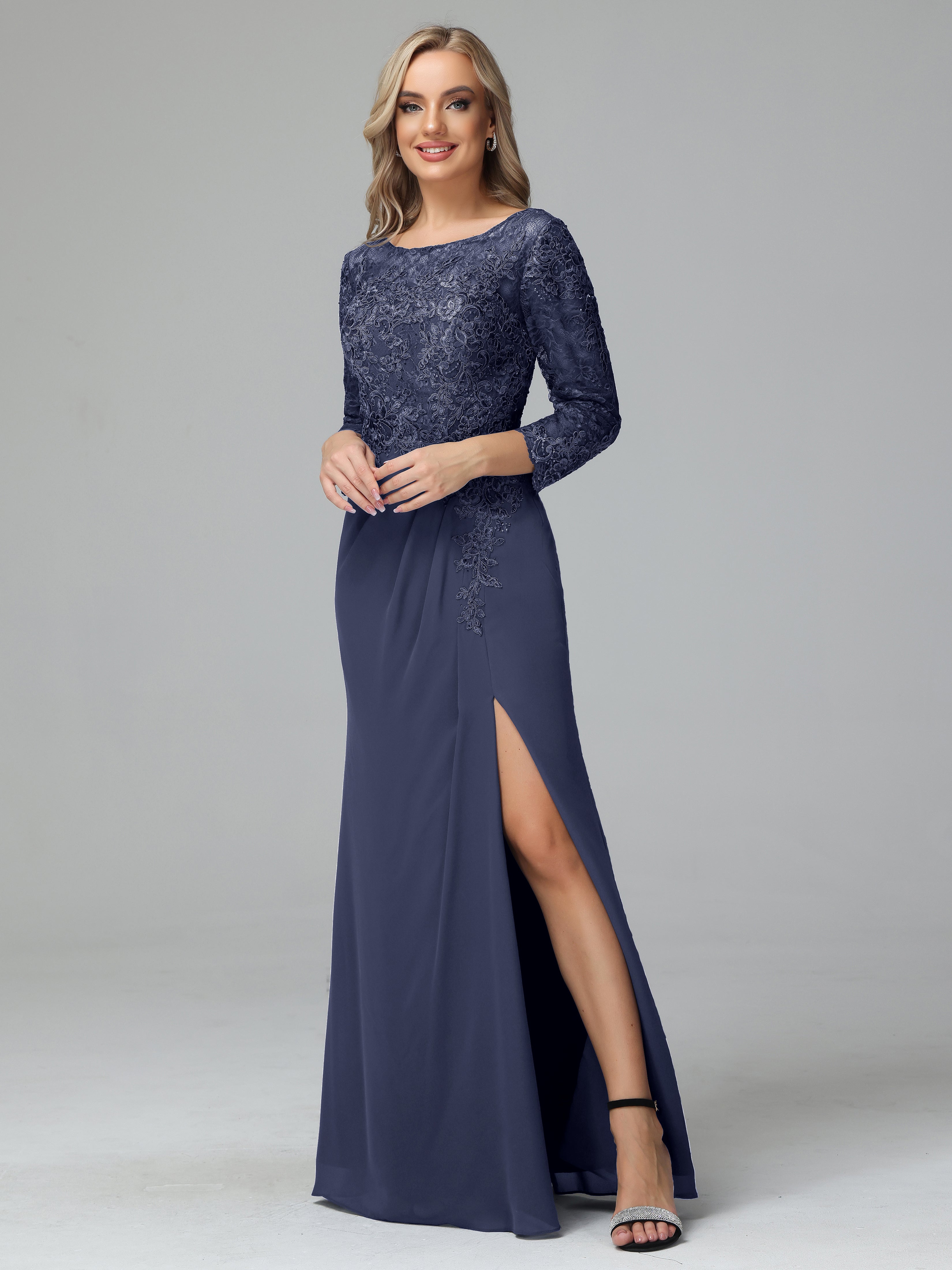 Round Neck Chiffon Mother of the Bride Dress With Split