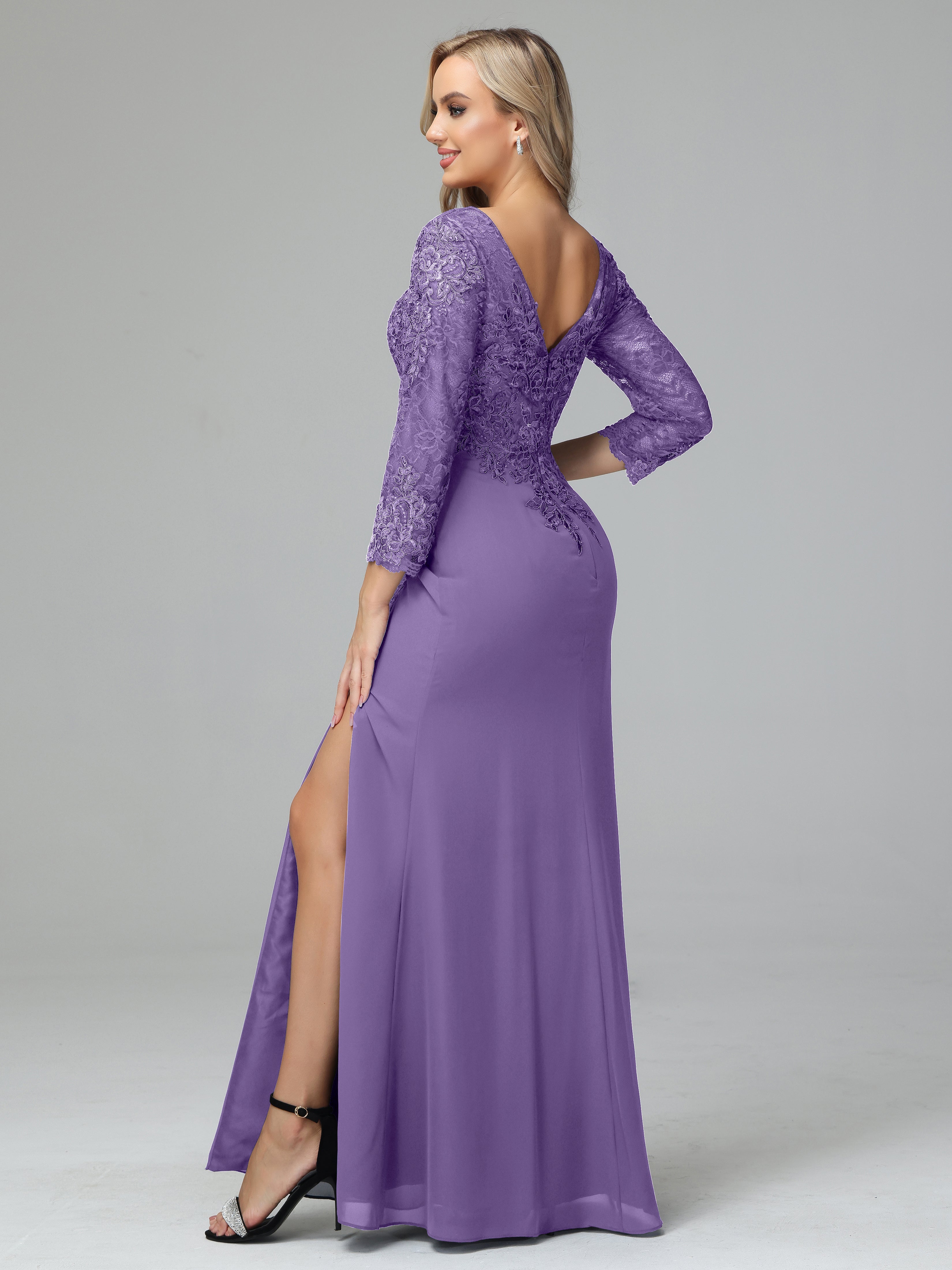 Round Neck Chiffon Mother of the Bride Dress With Split