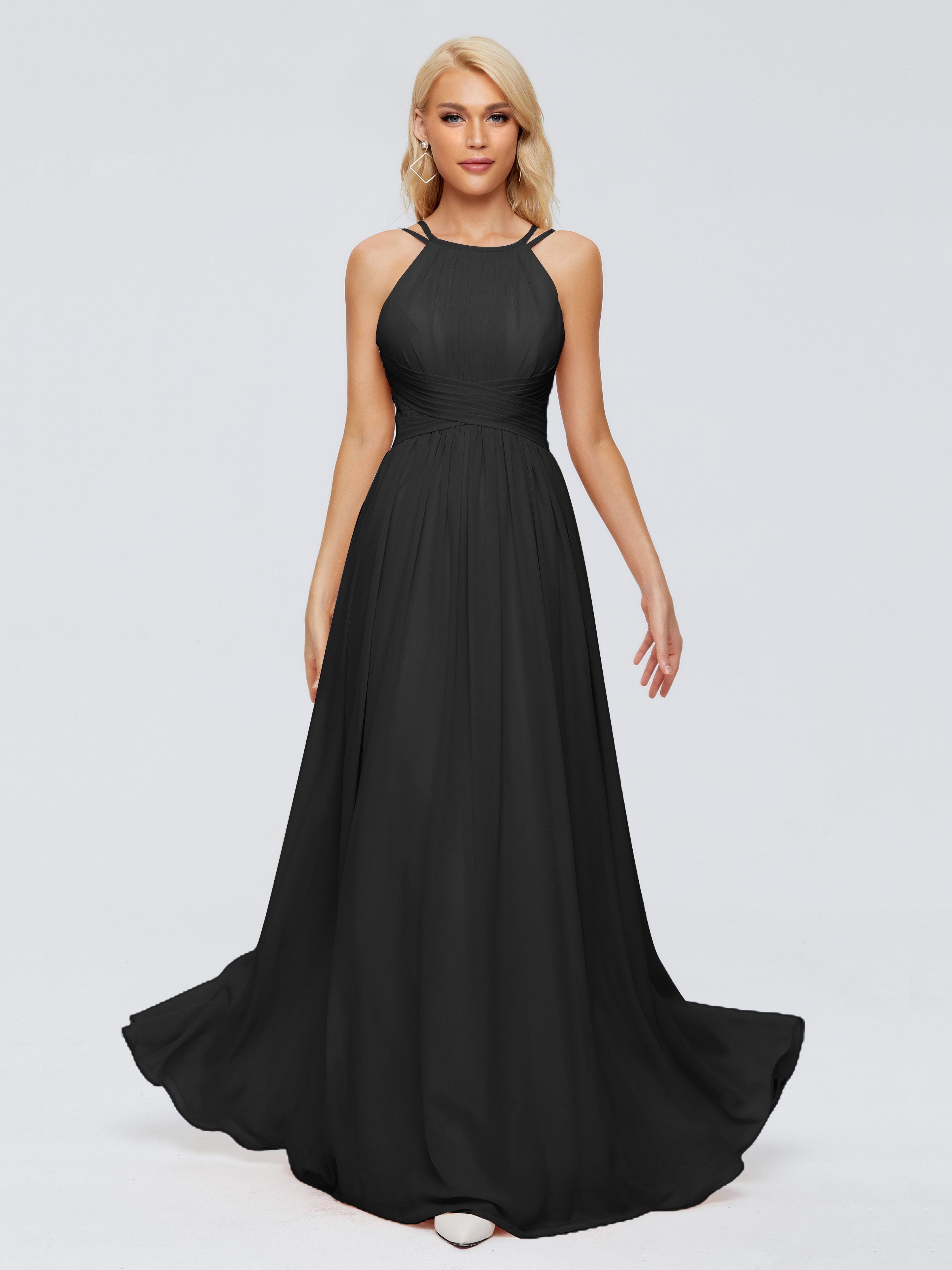 modest black bridesmaid dresses Cheap Long Black Bridesmaid Dresses Sara Modest Ruched Chiffon Bridesm