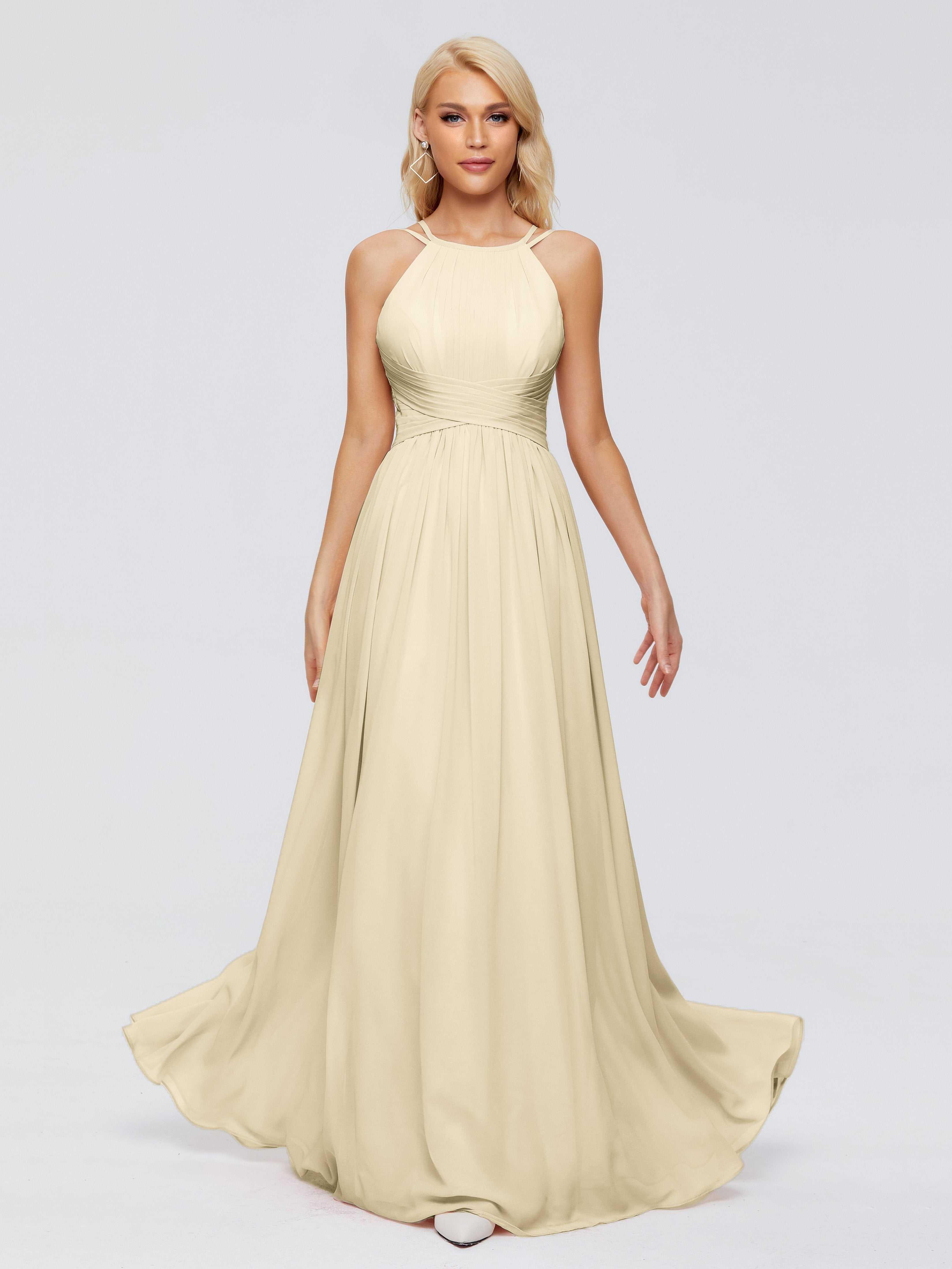 Champagne Bridesmaids Dresses For Wedding Sara Modest Ruched Chiffon B