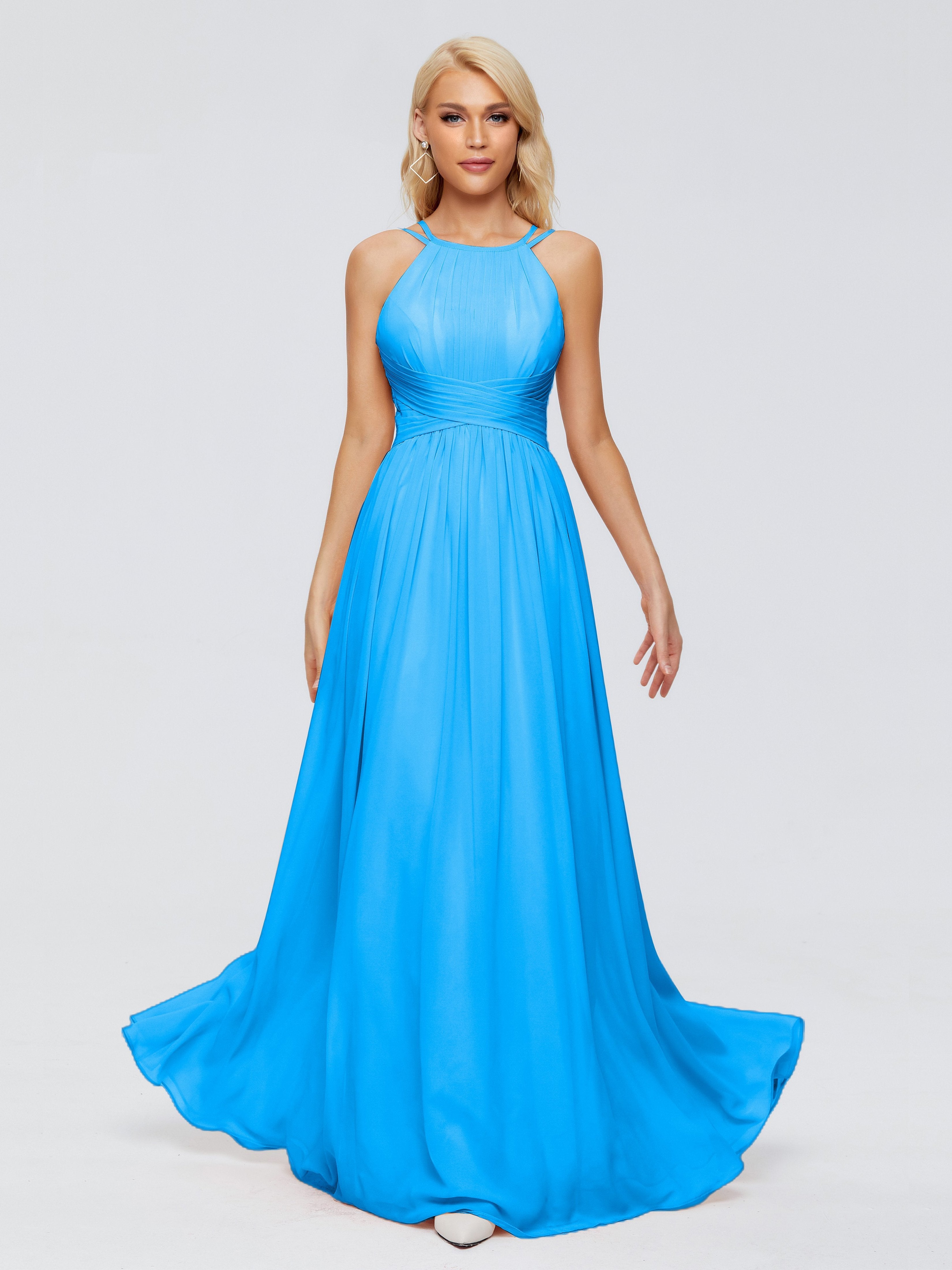 Blue Ocean Bridesmaid Dress Sara Modest Ruched Chiffon Bridesmaid Dres