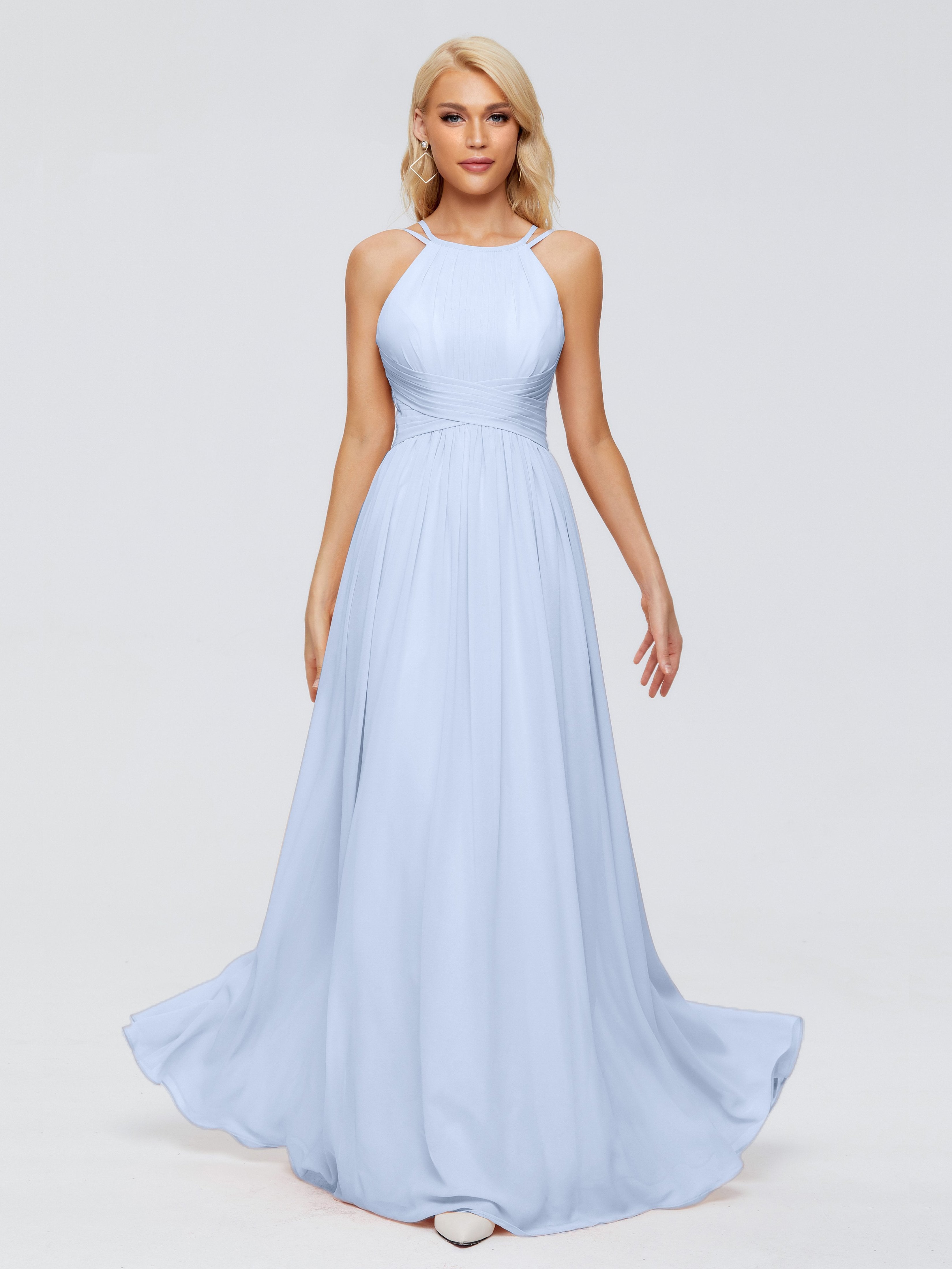 Sky Blue Wedding Bridesmaid Dress Sara Modest Ruched Chiffon Bridesmai Sky Blue Wedding Bridesmaid Dress Sara Modest Ruched Chiffon Bridesmai