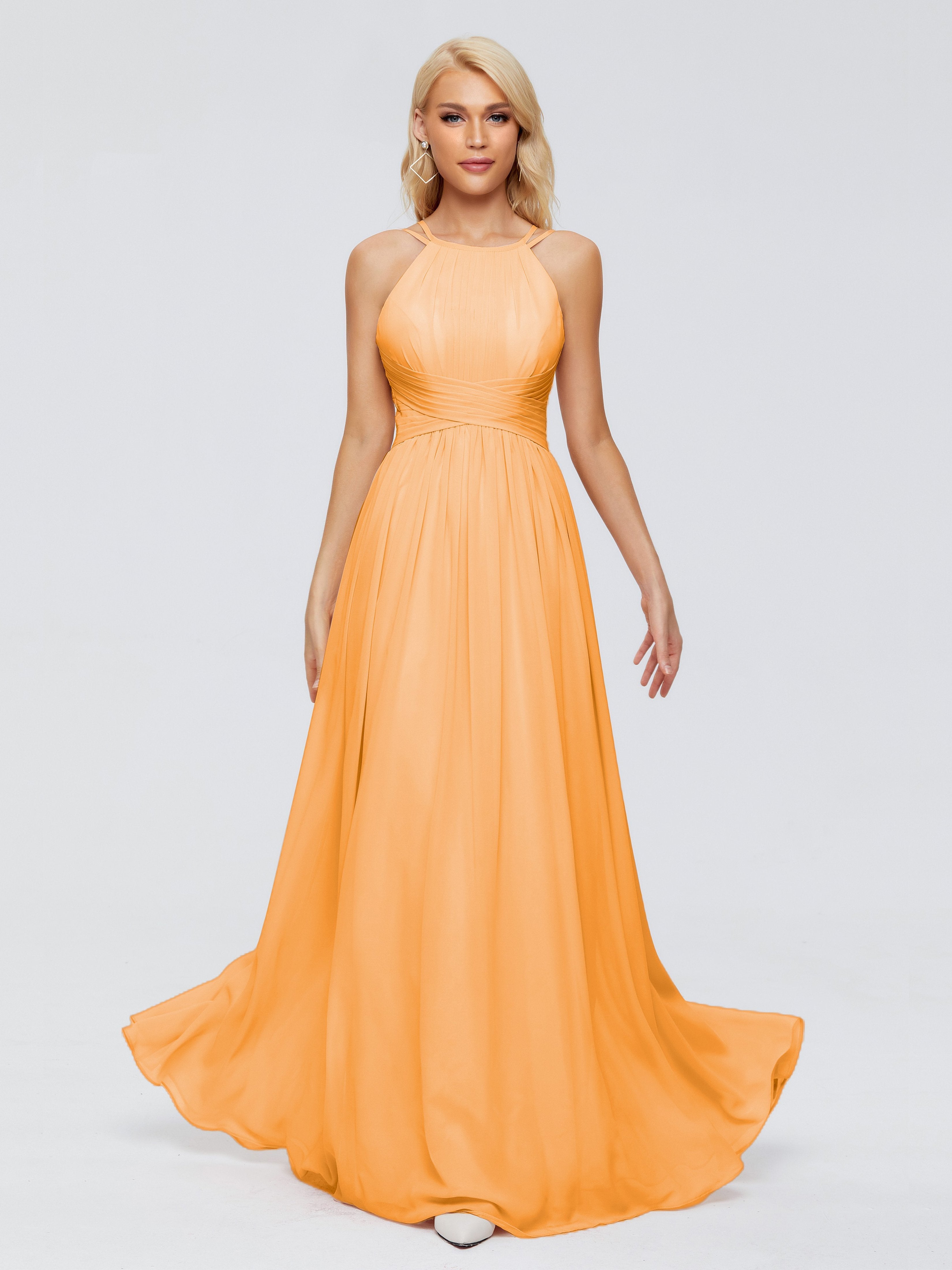Bridesmaid Dress Tangerine Sara Modest Ruched Chiffon Bridesmaid Dress