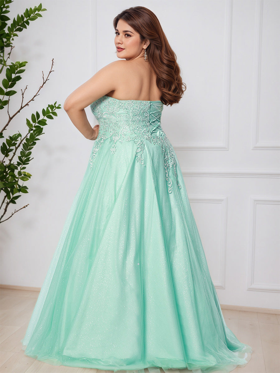 Cicinia Mint Green Tulle Halter A-Line Plus Size Prom Dress with Sweep Train