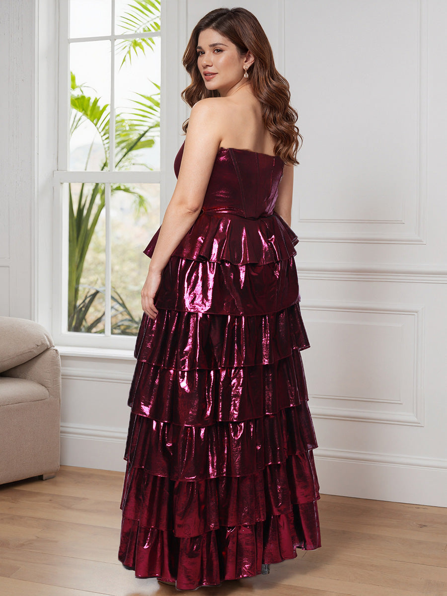 Cicinia Cabernet Elegant Sleeveless Sweetheart Tiered Long Plus Size Prom Dress