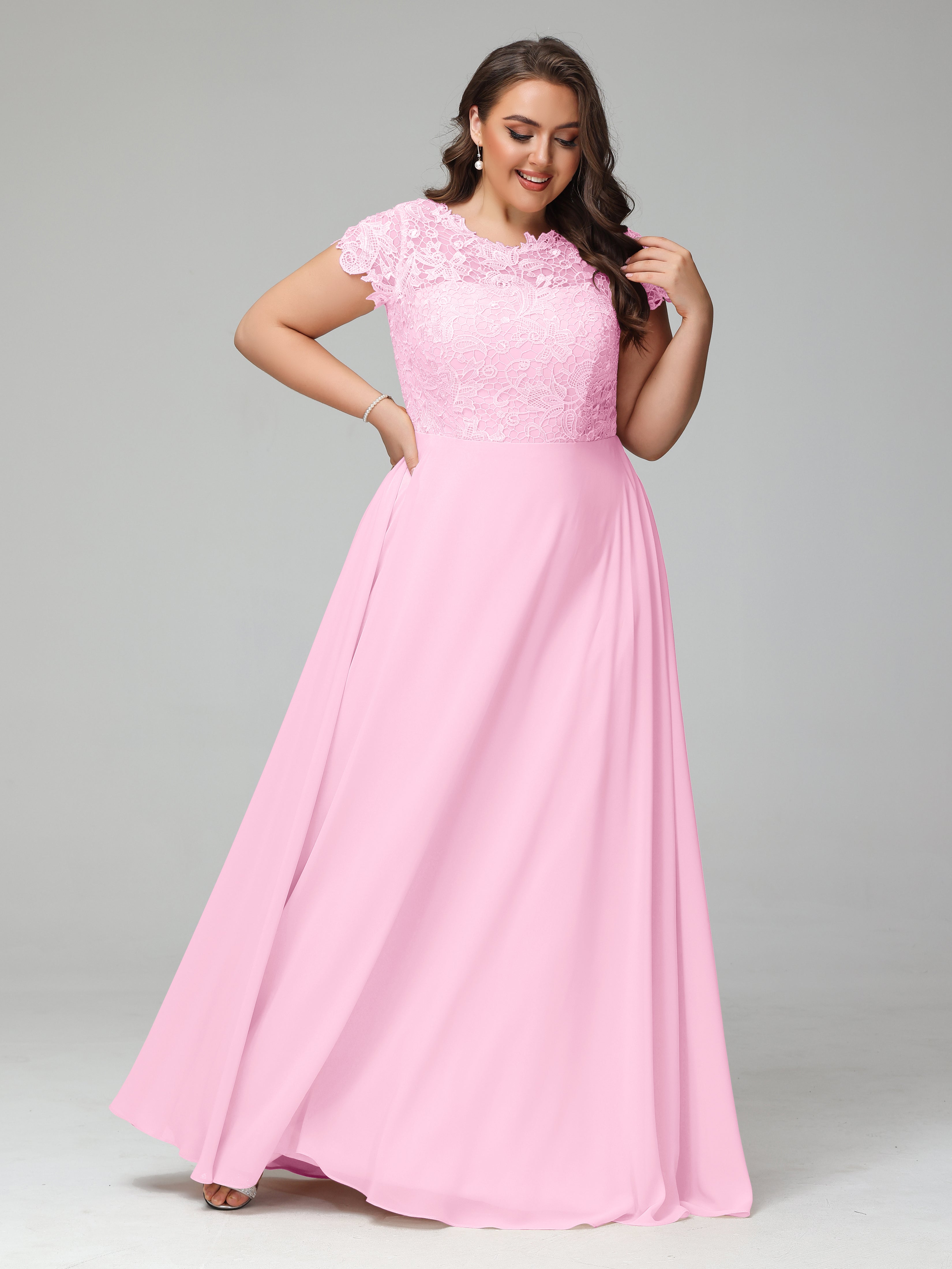 Cotton Candy Pink Bridesmaid Dress Scoop Open Back Chiffon Plus Size B