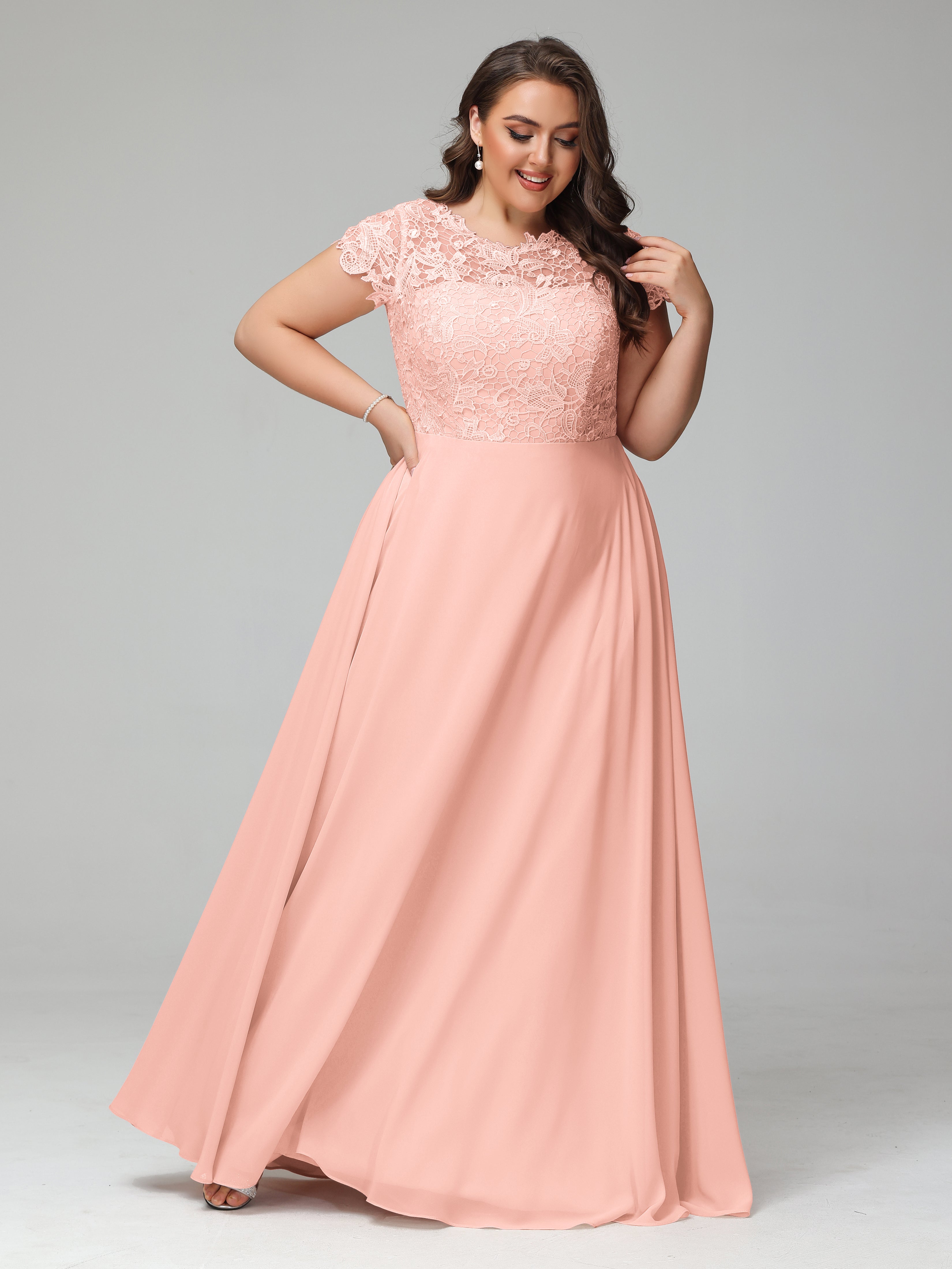 Coral Colour Bridesmaid Dresses Scoop Open Back Chiffon Plus Size Brid