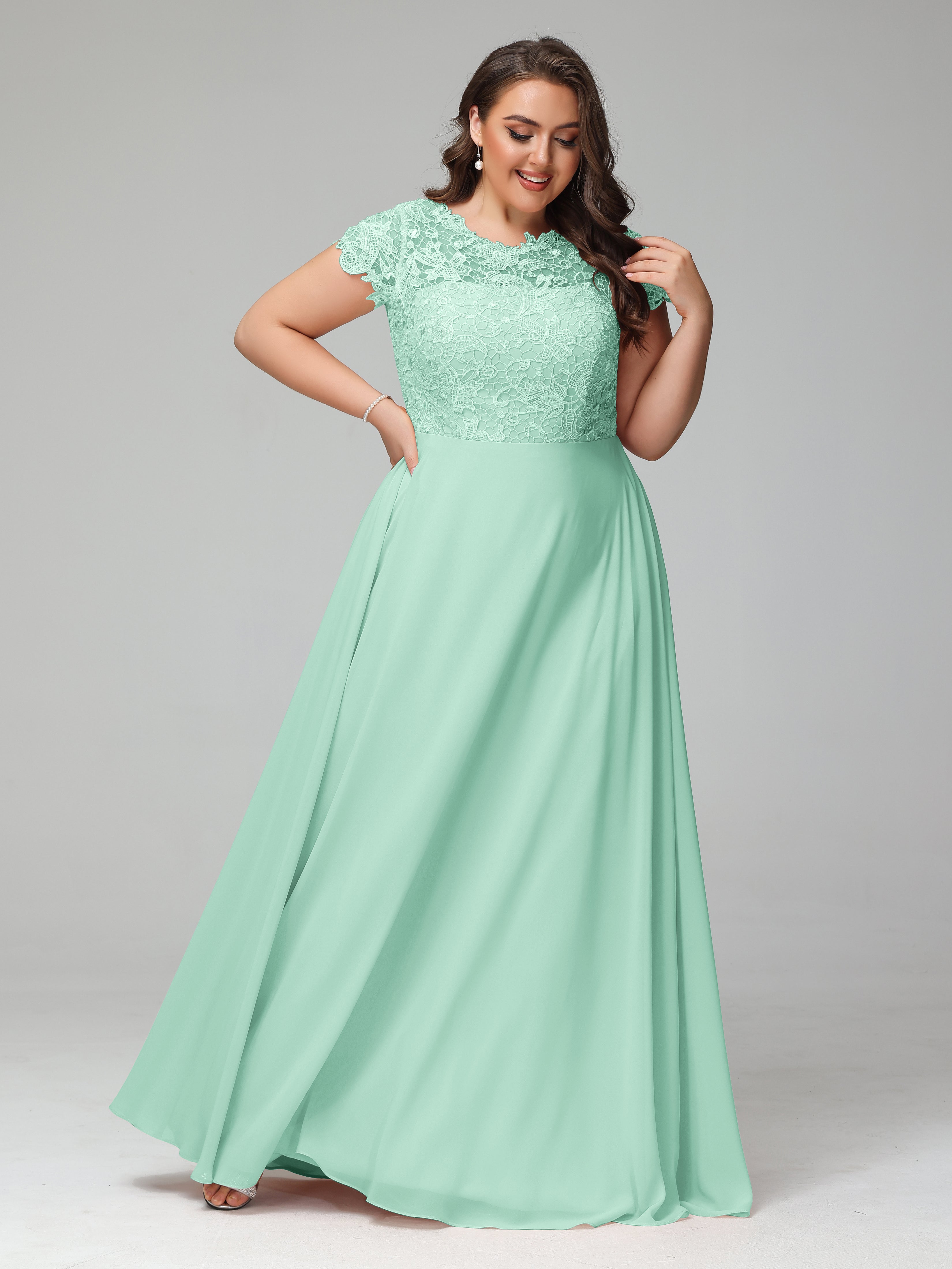 Light Mint Green Bridesmaid Dresses Scoop Open Back Chiffon Plus Size